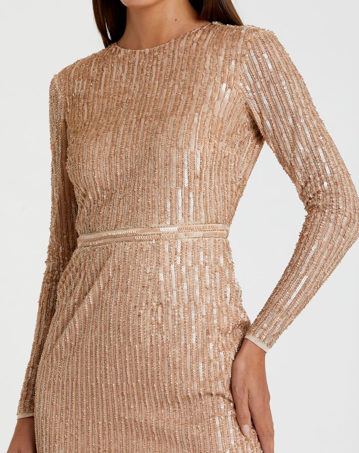 Beige Long Sleeve Sequin Mini Dress