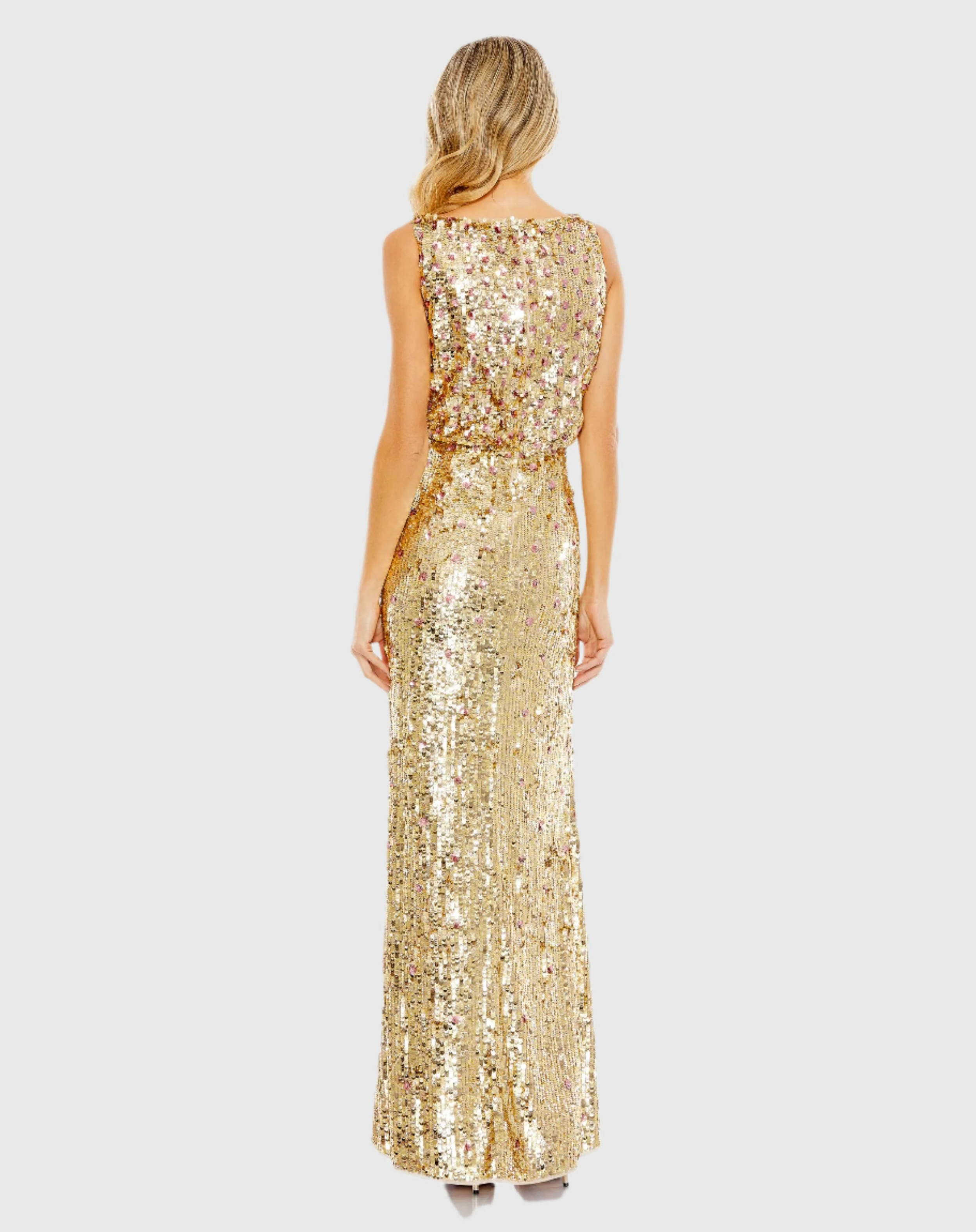 Sequined Sleeveless High Neck Gown