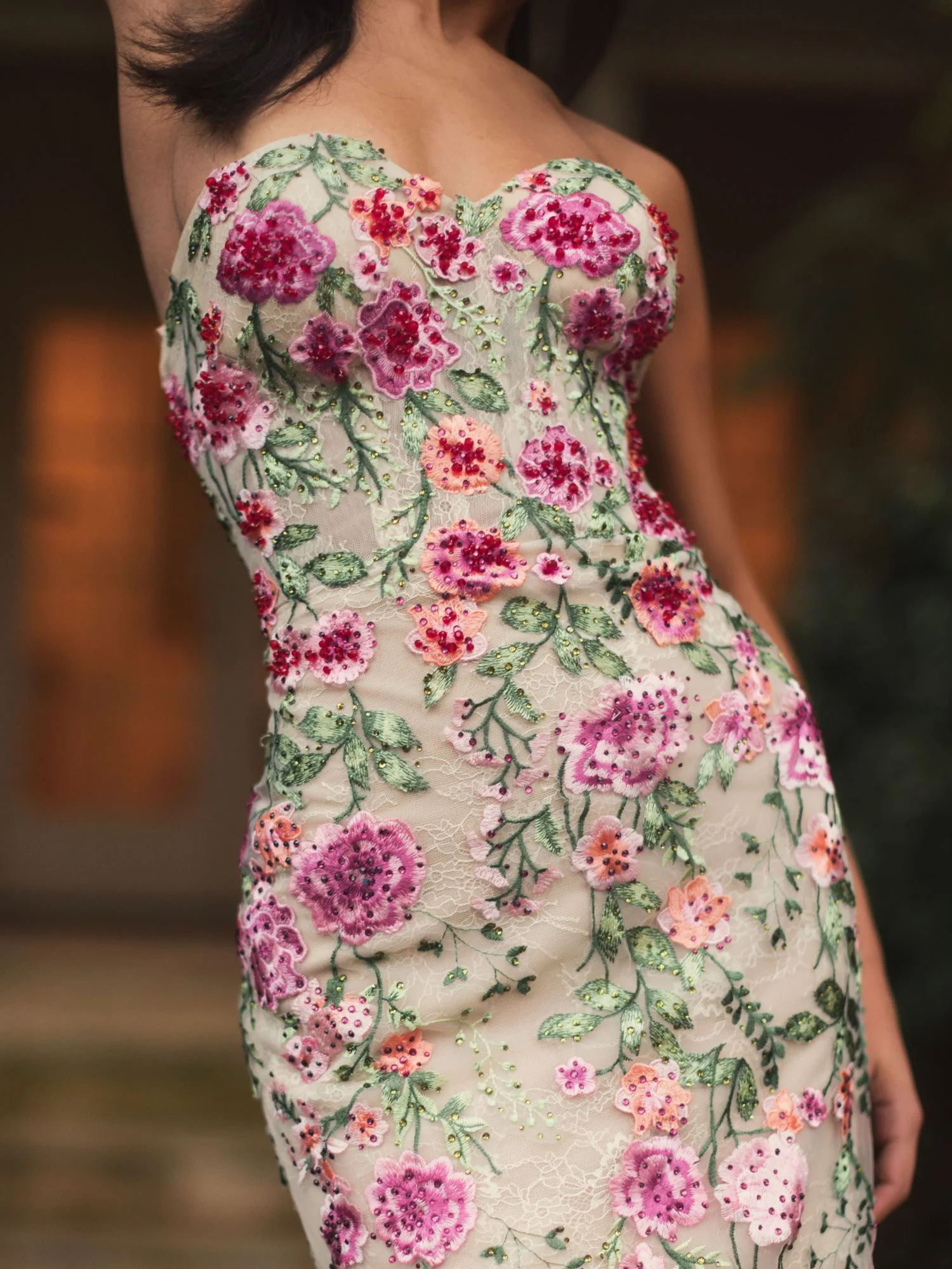 Strapless Sheer Bustier Embroidered Mermaid Gown