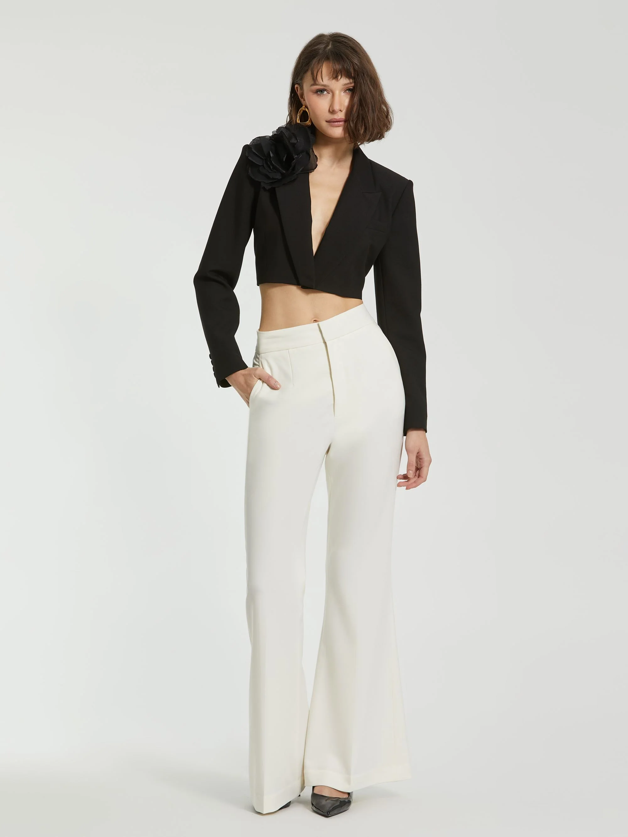 Ivory Classic Crepe Flared Trouser Pant - FINAL SALE