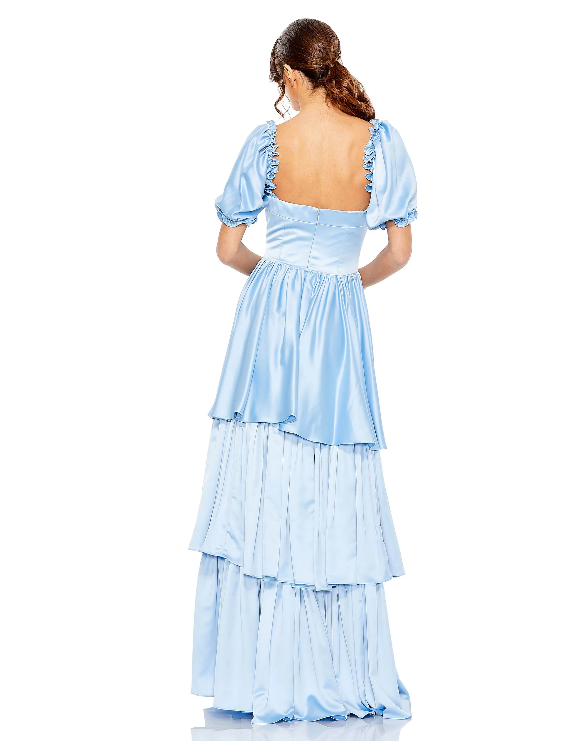 Puff Sleeve Sweetheart High Low Ruffle Gown | Sample | Sz. 2
