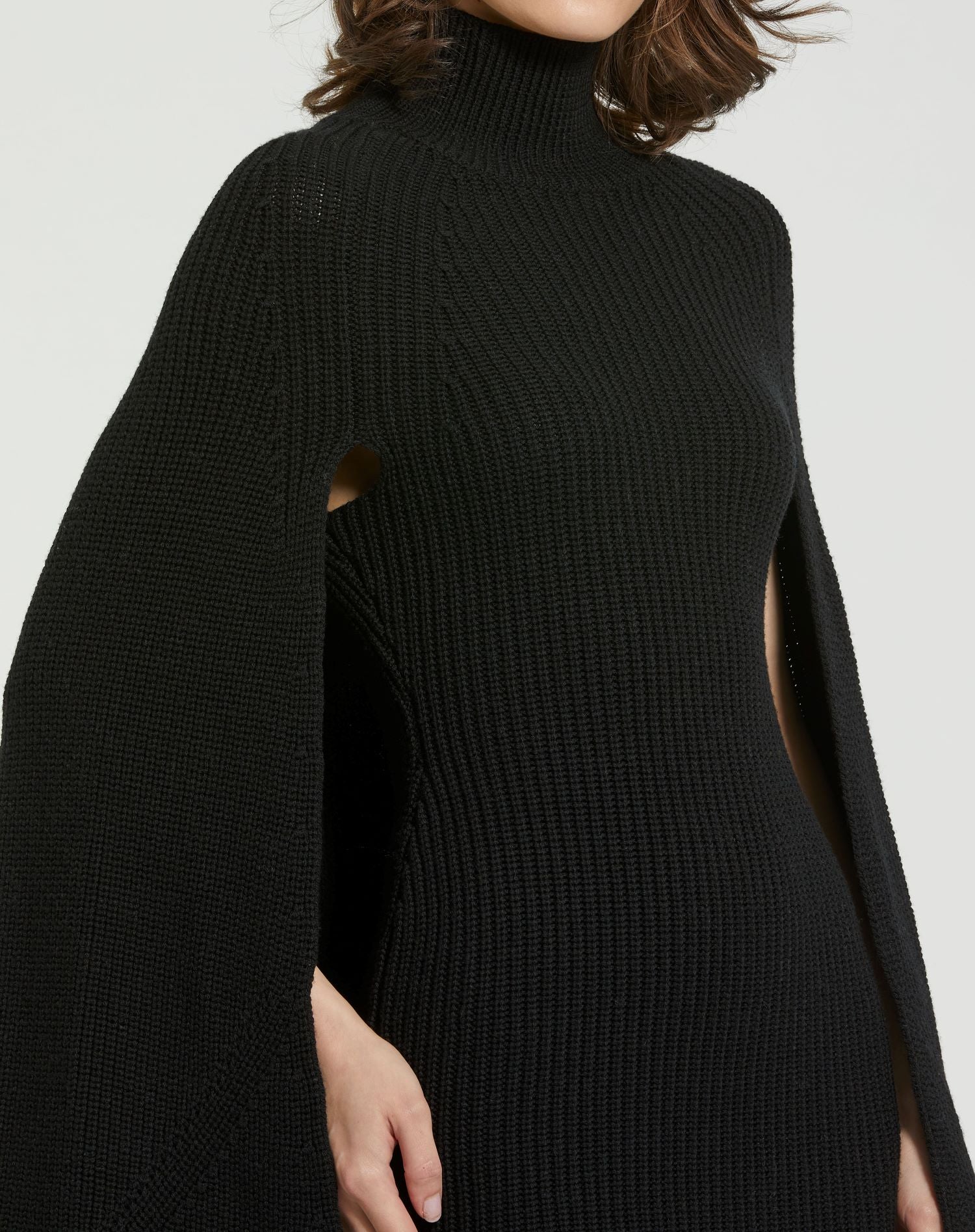 Black Turtle Neck Knit Cape Mini Dress