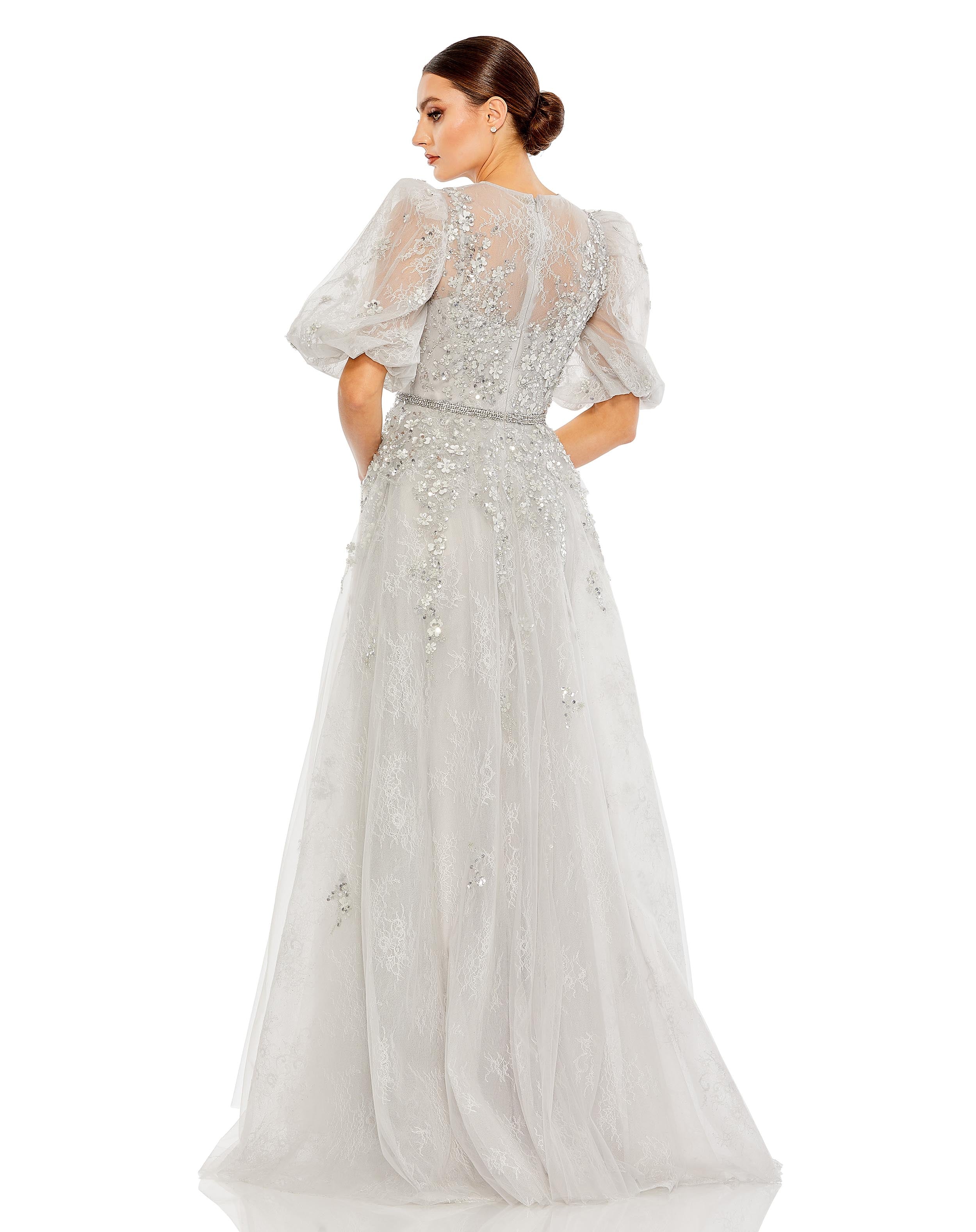 Embellished Puff Sleeve A Line Gown