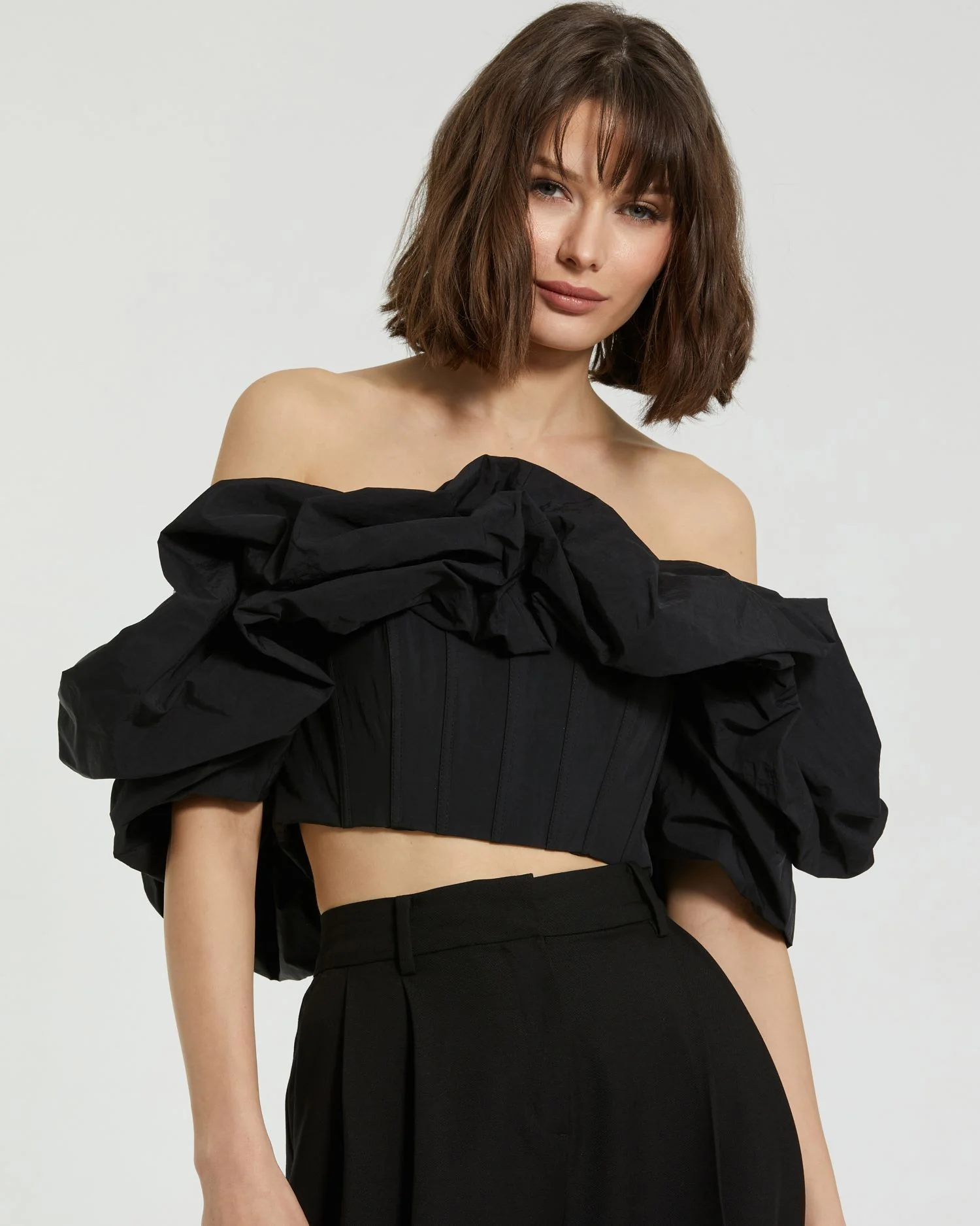 Faille Off The Shoulder Bustier Ruffle Top - FINAL SALE