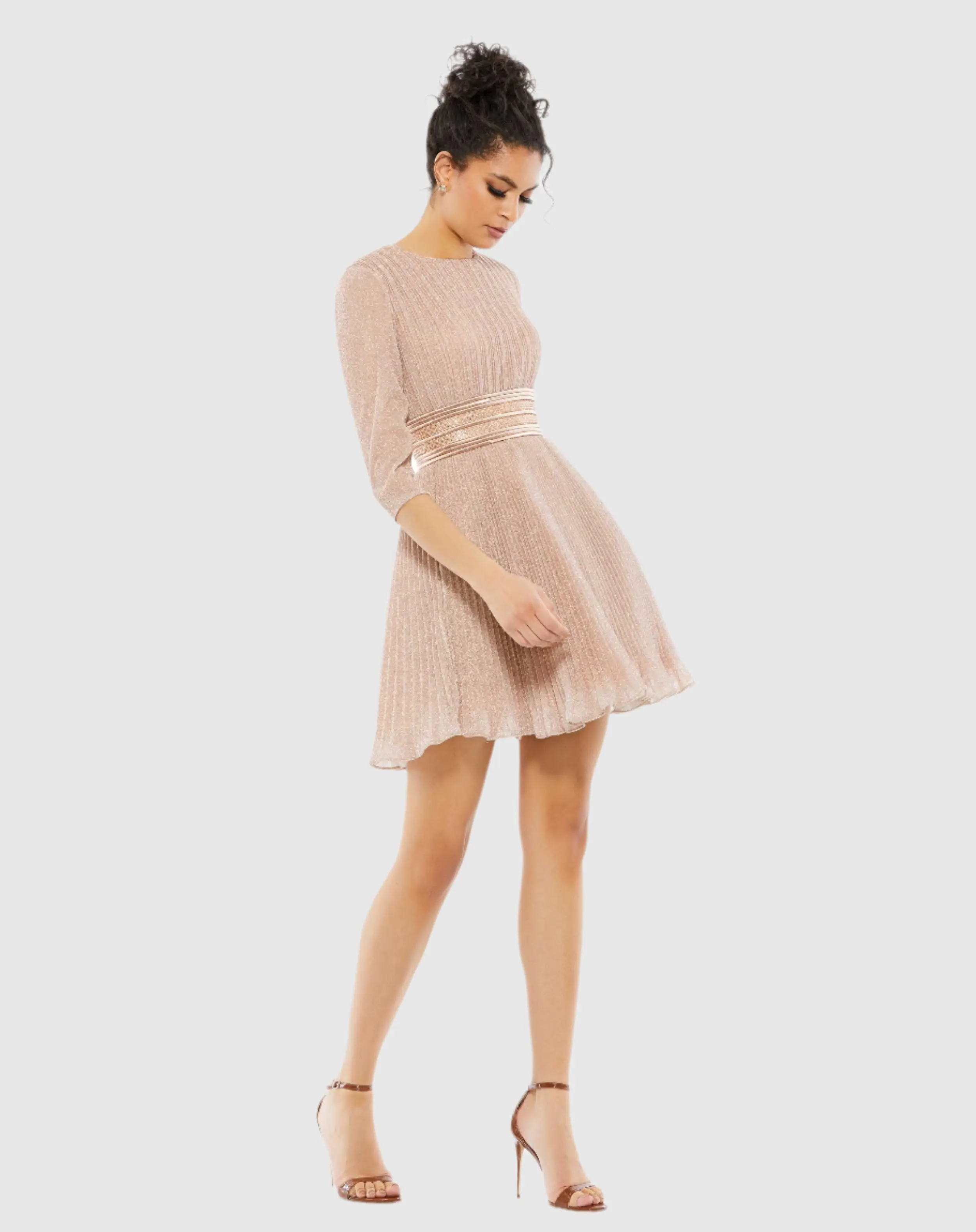 Pink Shimmer Infused Pleated Mini Dress