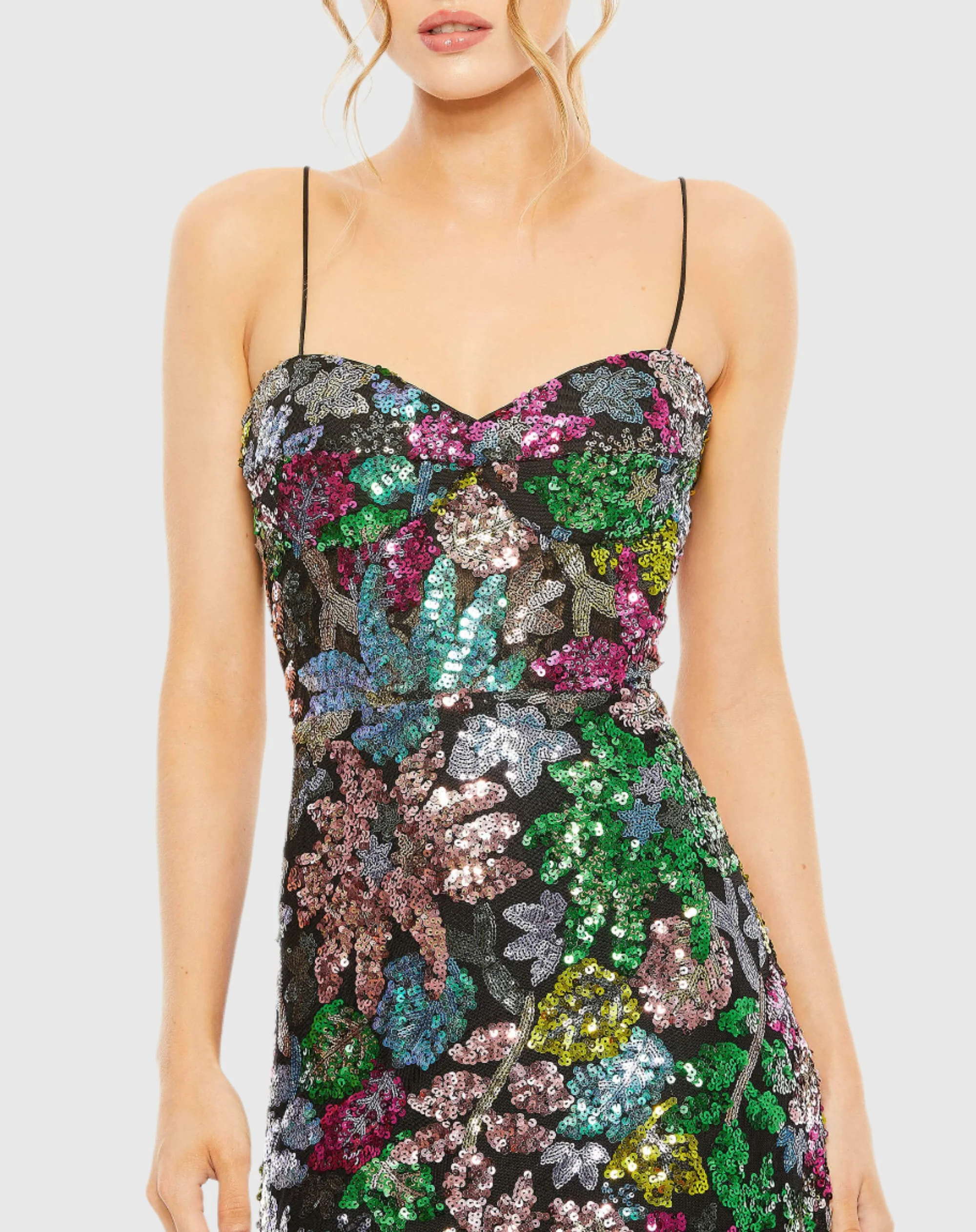 Sweetheart Sleeveless Floral Sequin Gown