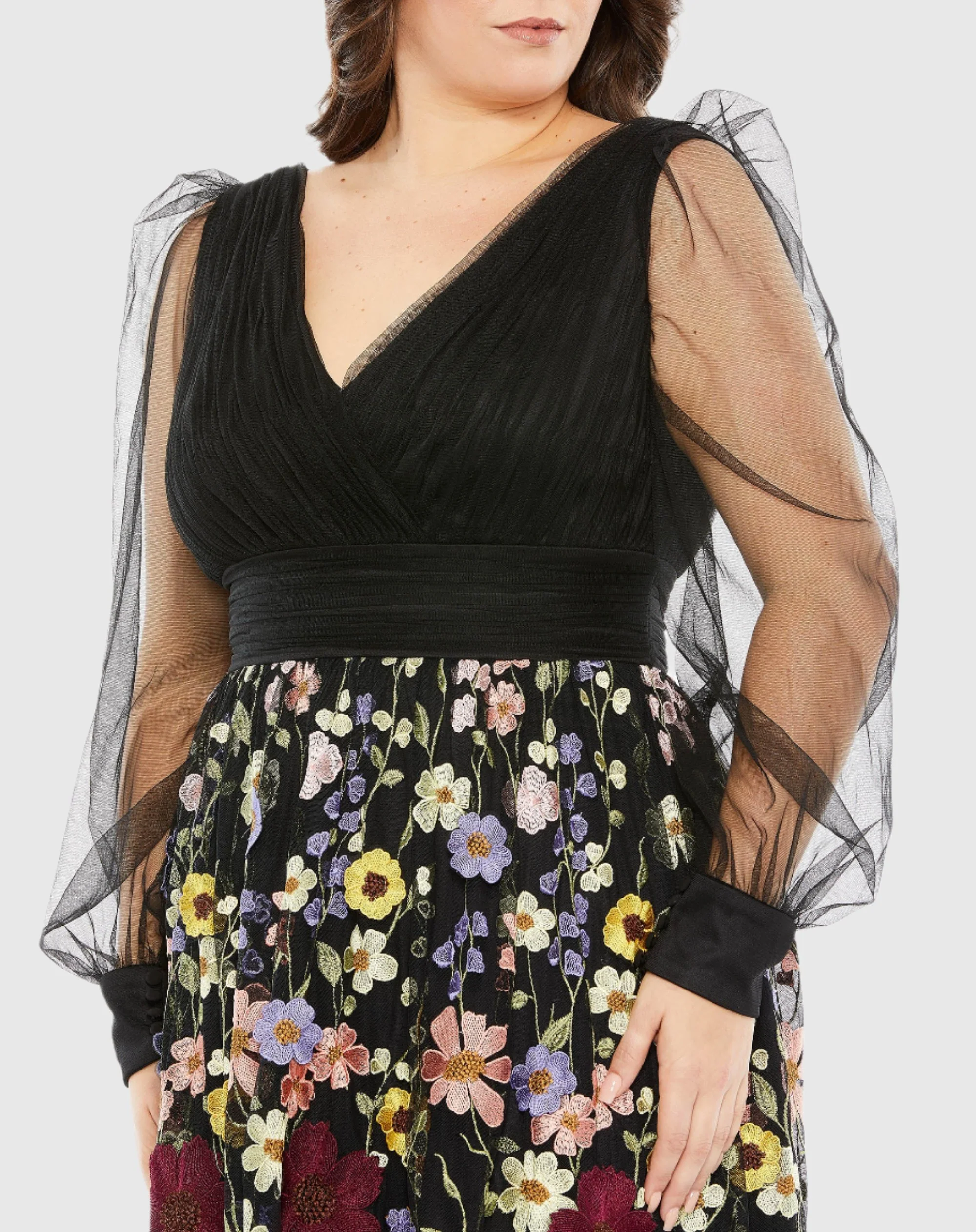 Embroidered Puff Sleeve A Line Dress