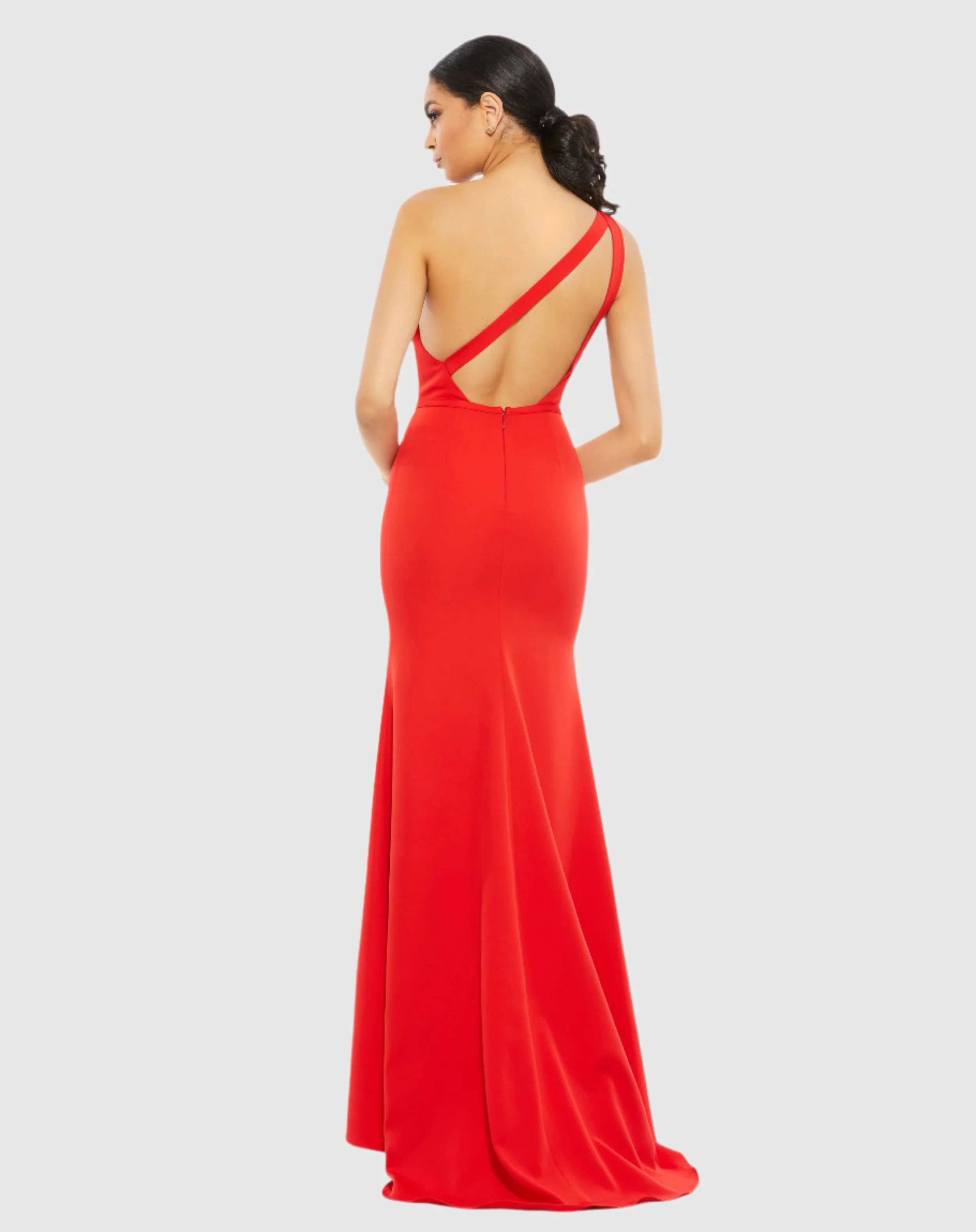 Red One Shoulder Jersey Mermaid Gown