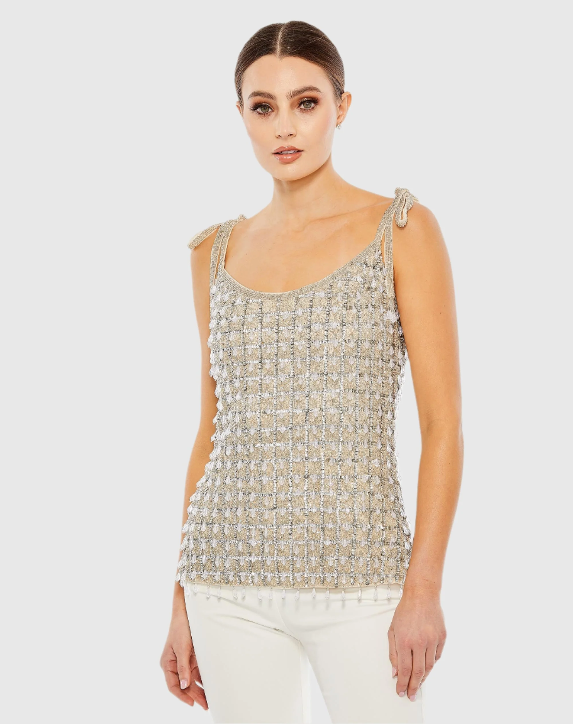 Silver Crystal Embellished Soft Tie Cami Top - FINAL SALE