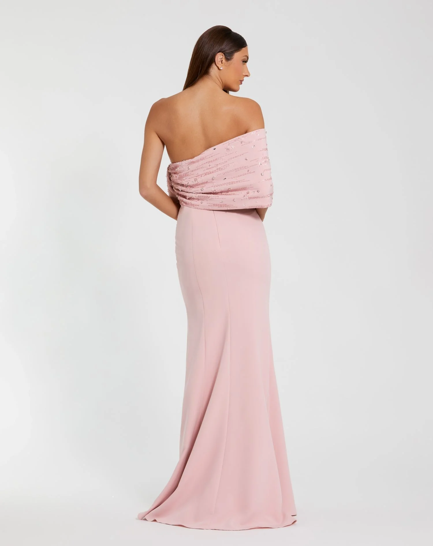 Pink Beaded Off The Shoulder Bow Satin Mermaid Gown