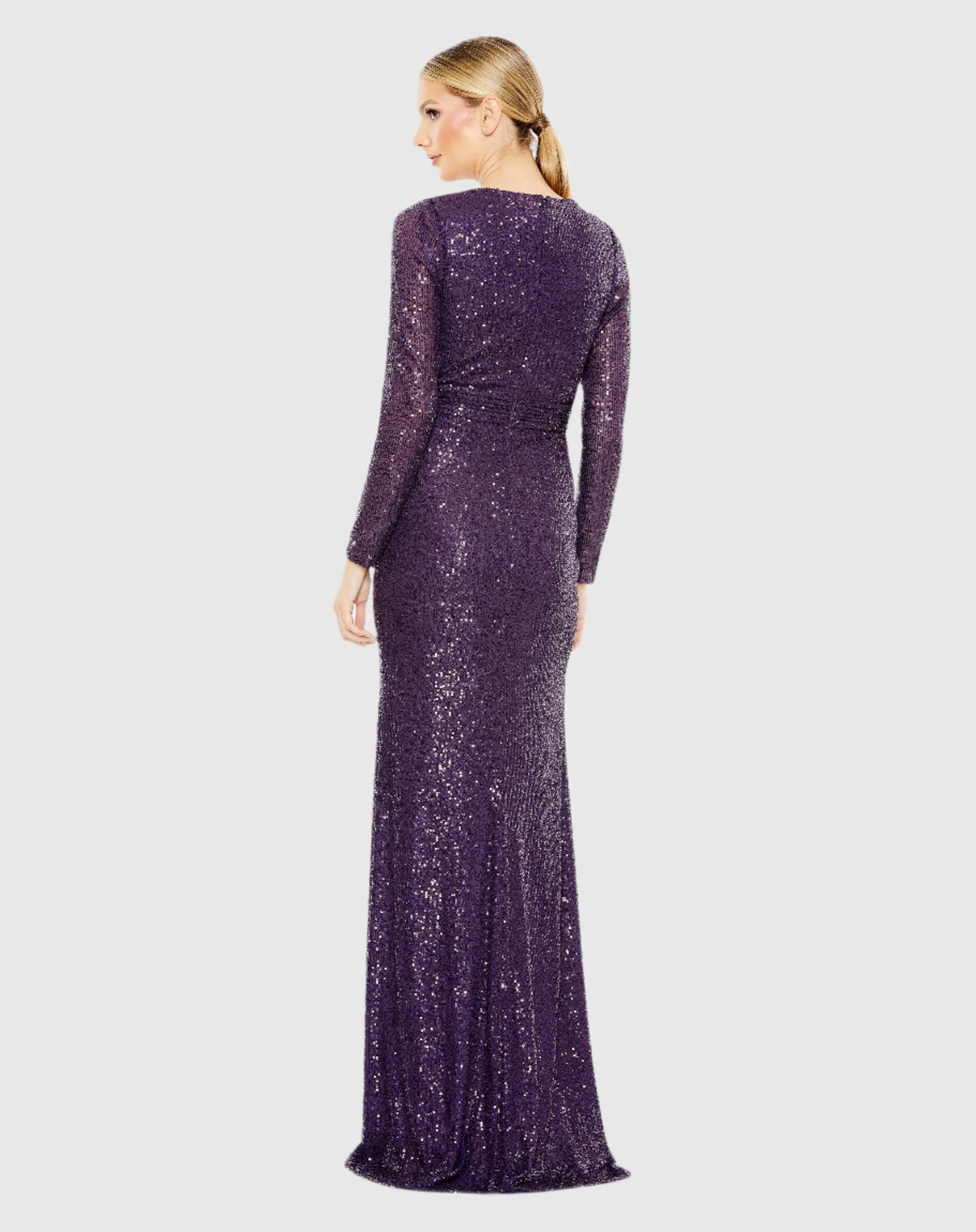 Purple Sequined Long Sleeve Gown