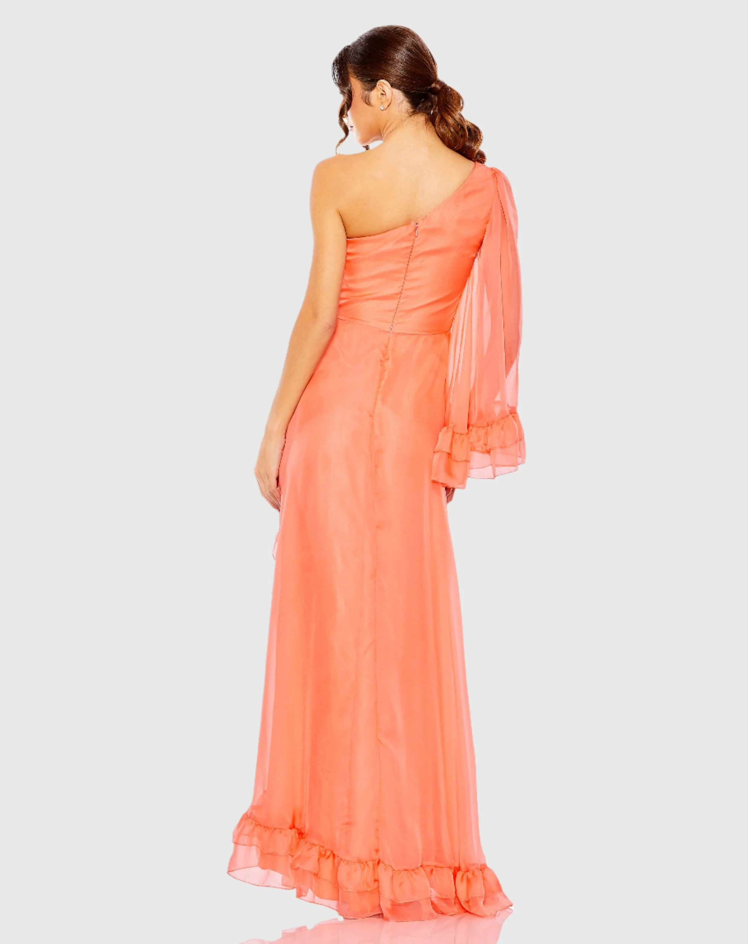 One Sleeve Ruffled Hem Gown