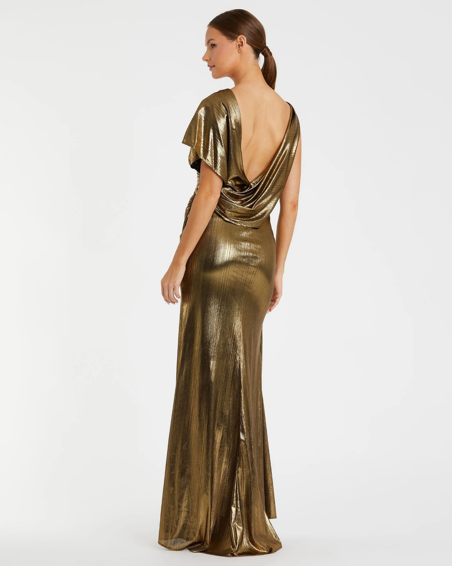 Asymmetrical Draped  MetallicTrumpet Gown