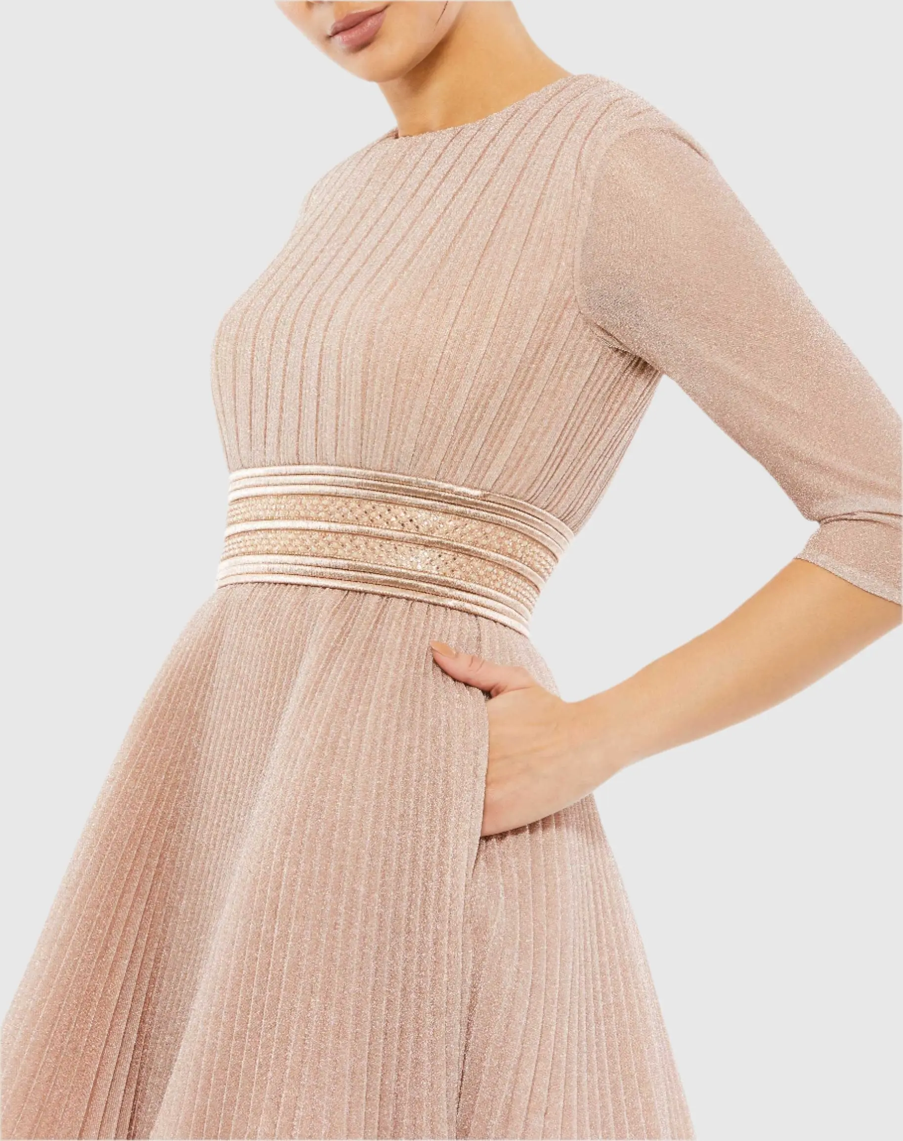 Pink Shimmer Infused Pleated Mini Dress