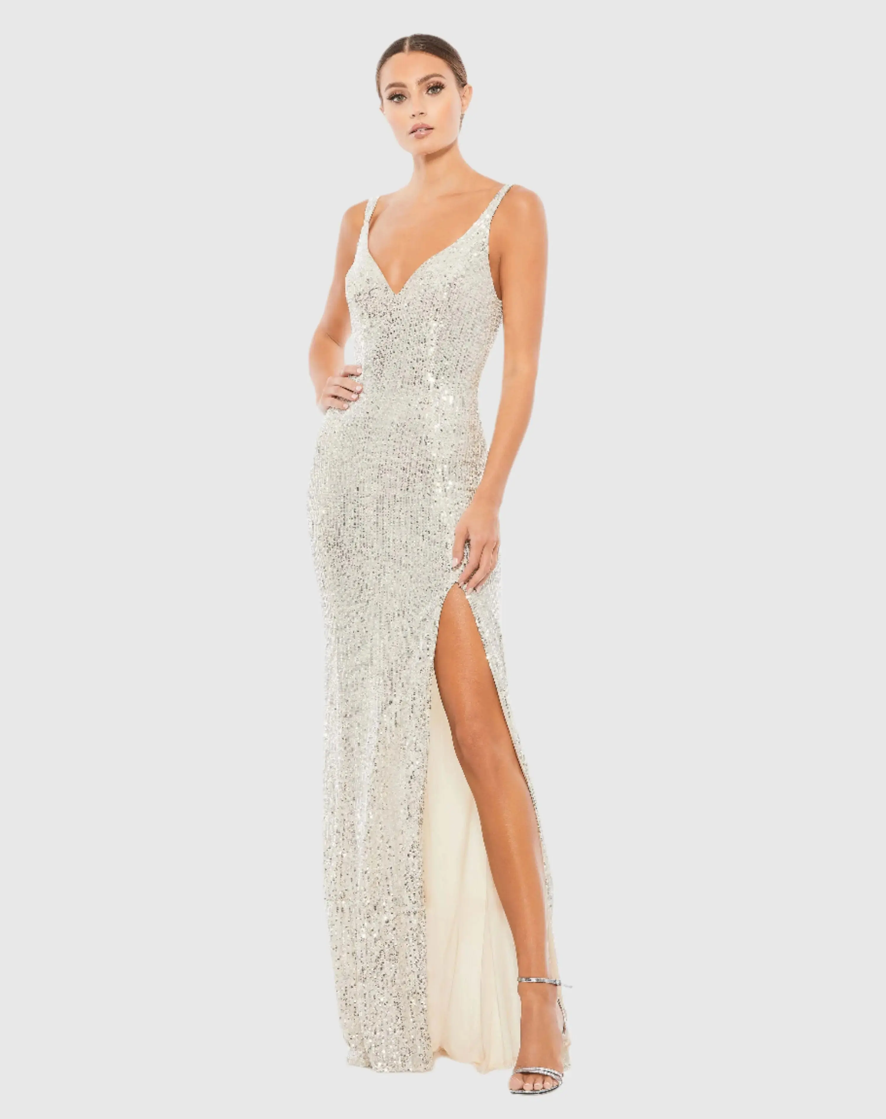 Silver Fully Sequined Scoop Back Gown