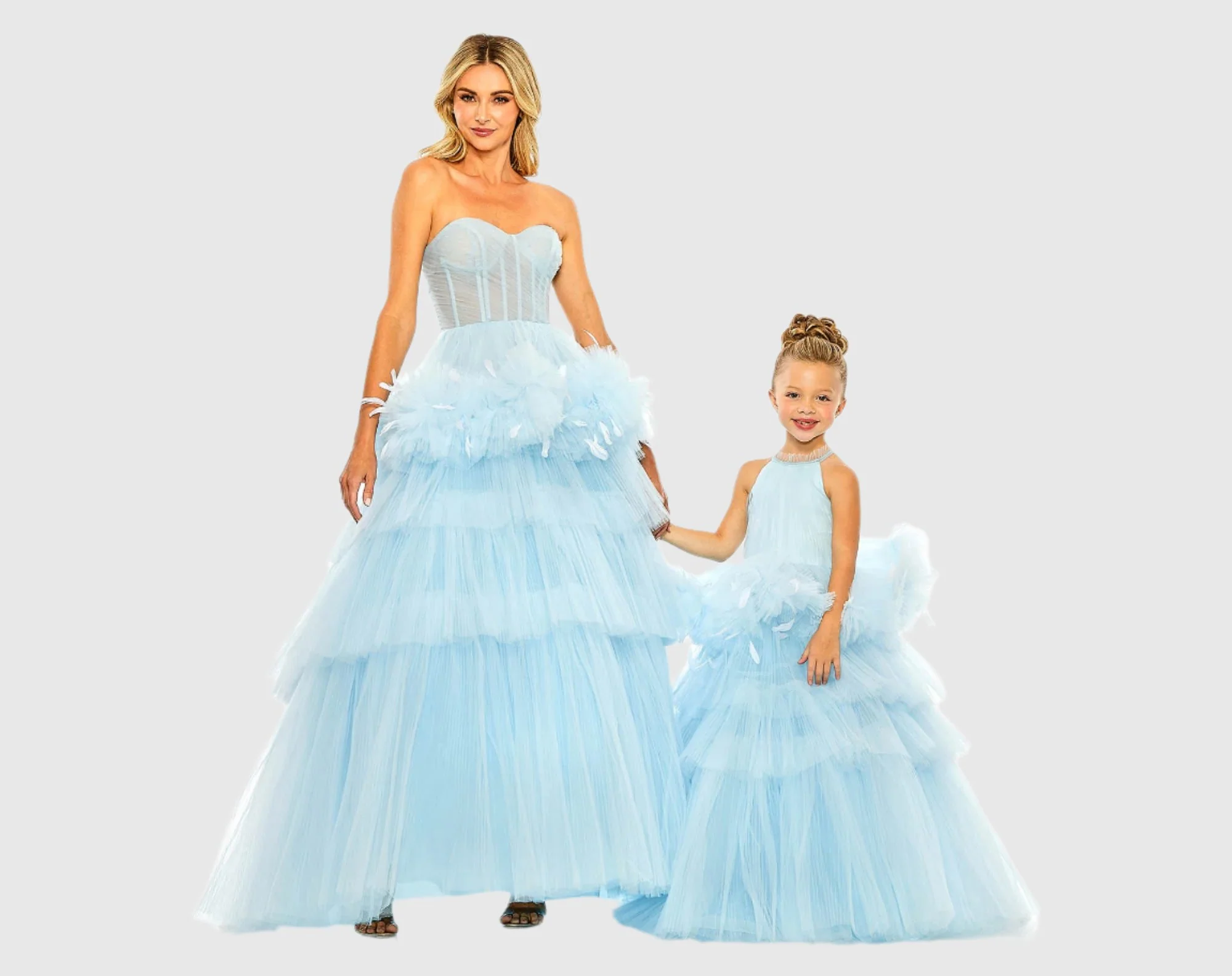 Girls High Neck Tulle Dress with Feather Detail
