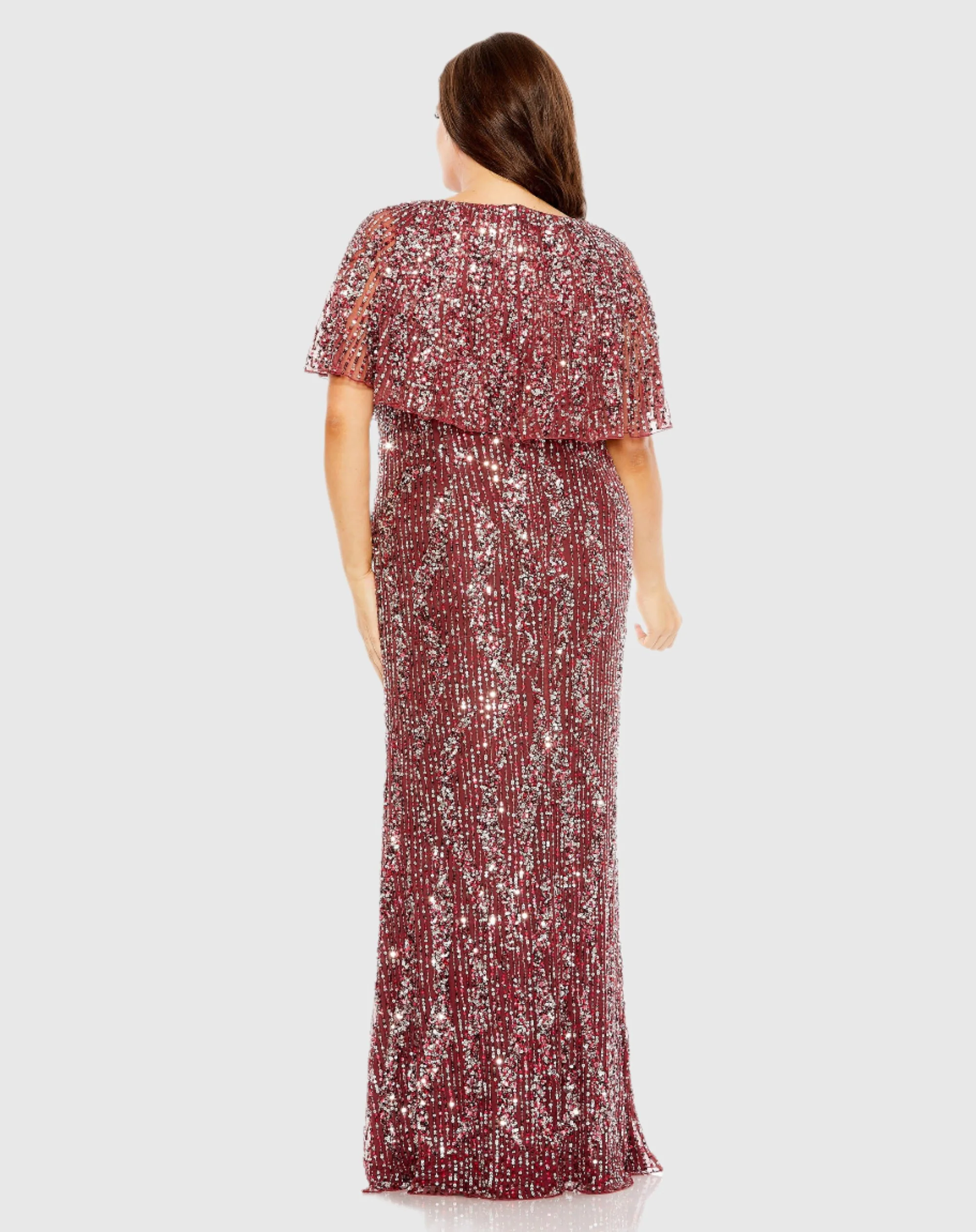 Purple High Neck Column Gown with Cape