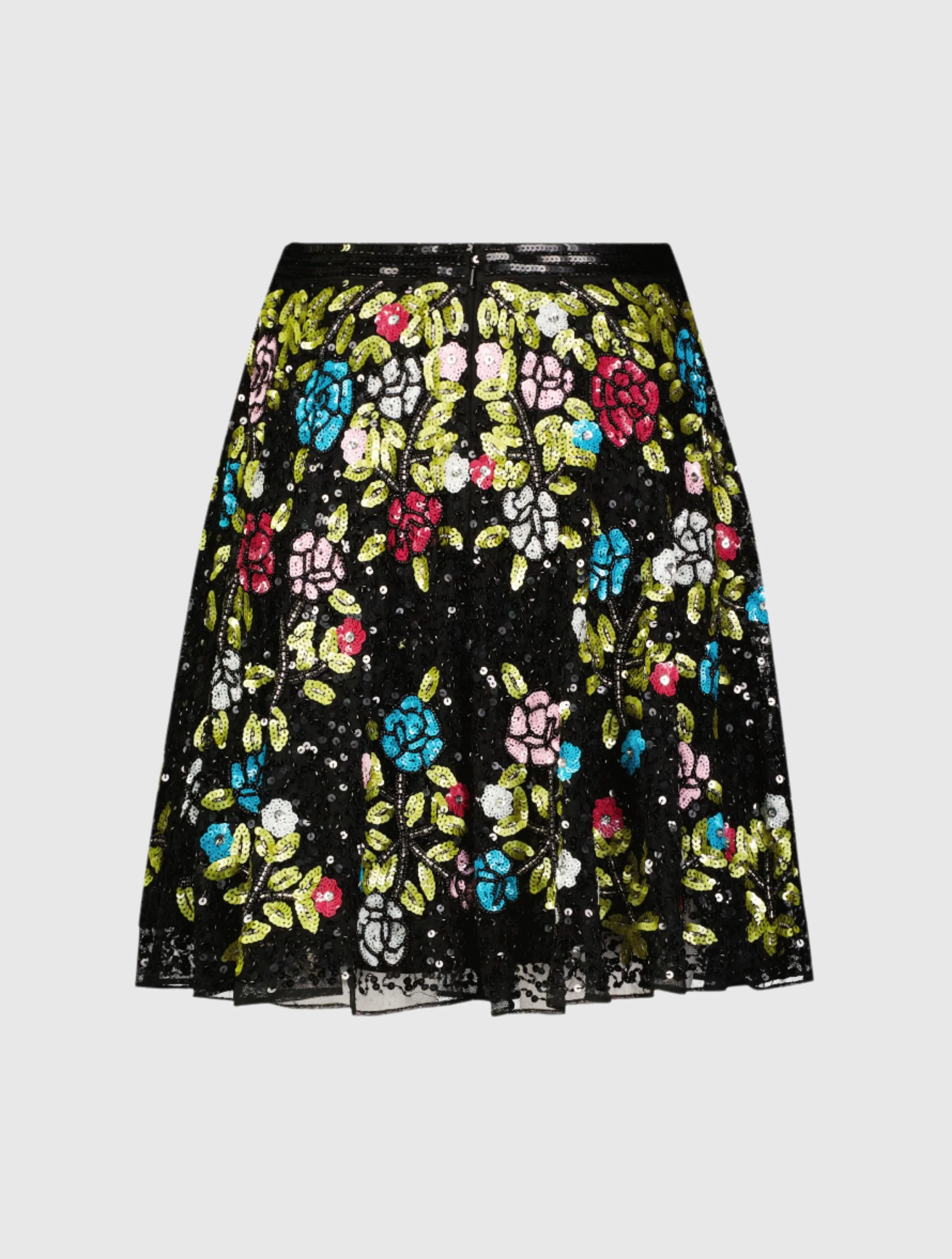 Sequined Floral Flowy A-line Mini Skirt