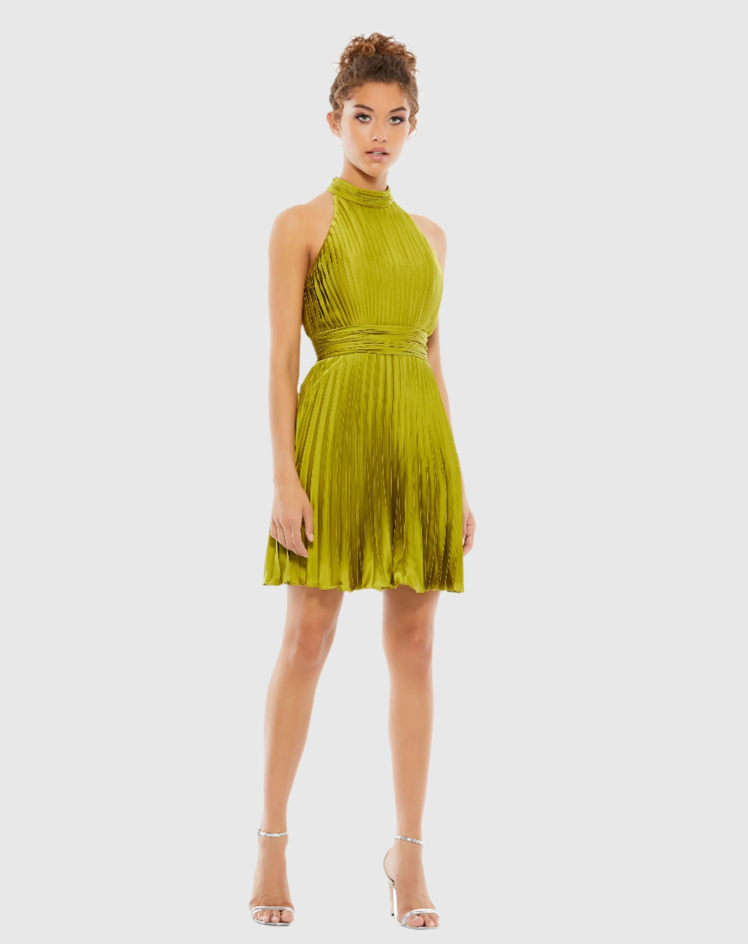 Green Pleated Halter Neck Mini Dress