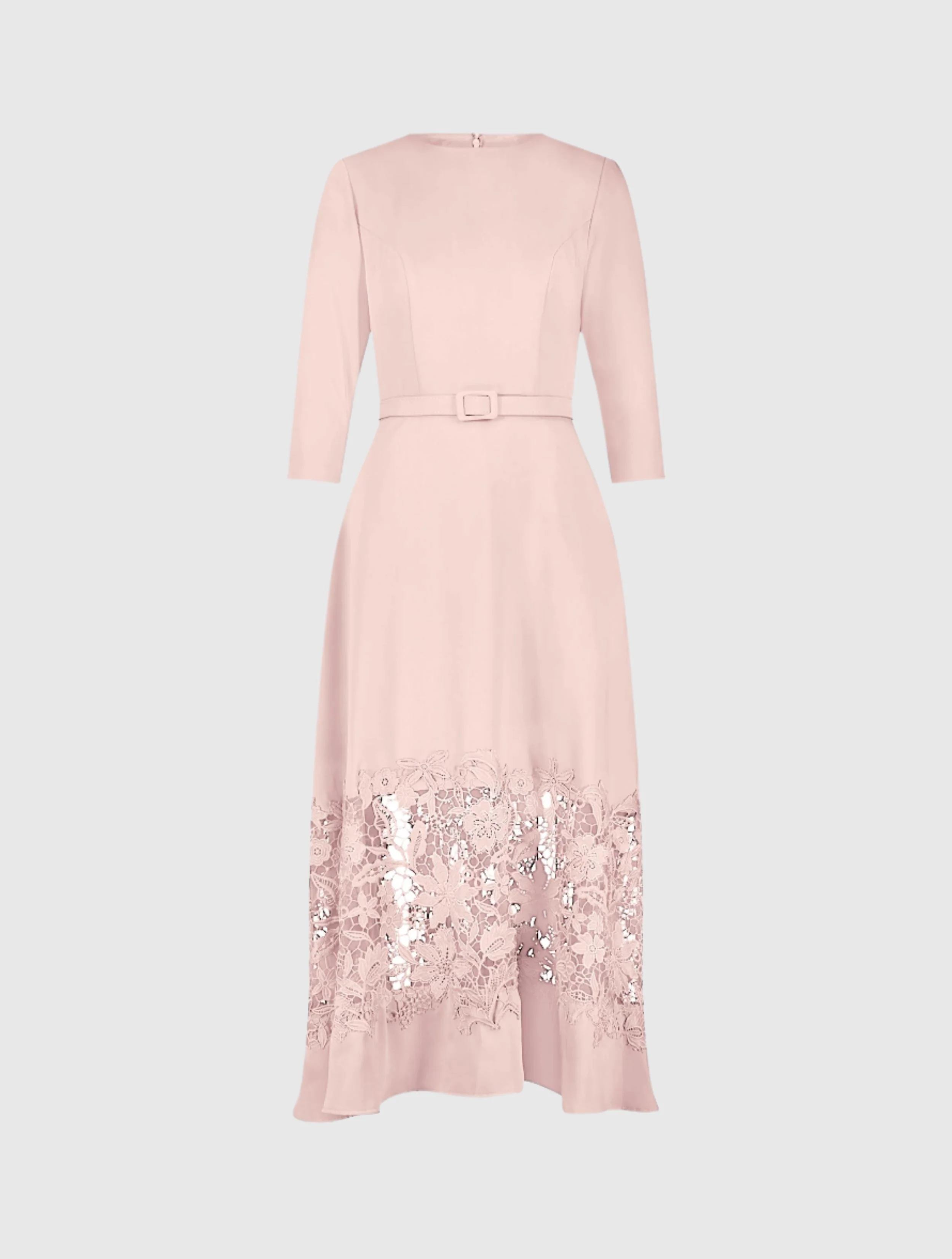 Pink Crepe Boat Neck Midi Dress With Applique Cut Out