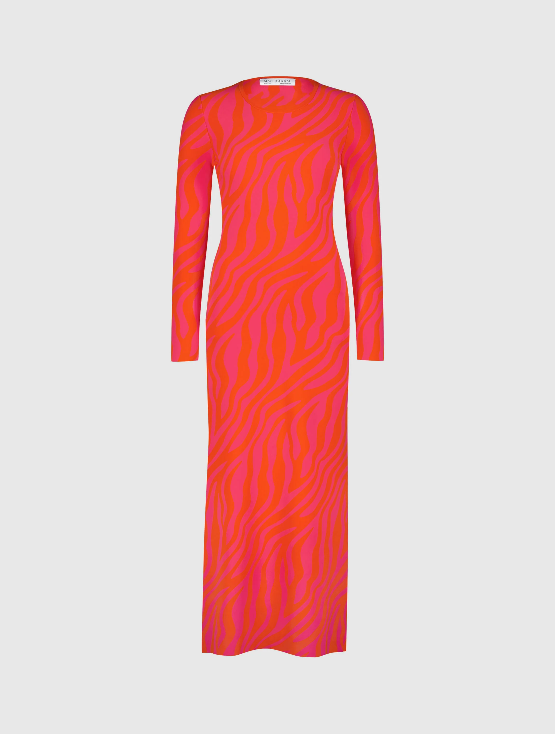 Fitted Long Sleeve Zebra Print Knit Maxi Dress - FINAL SALE