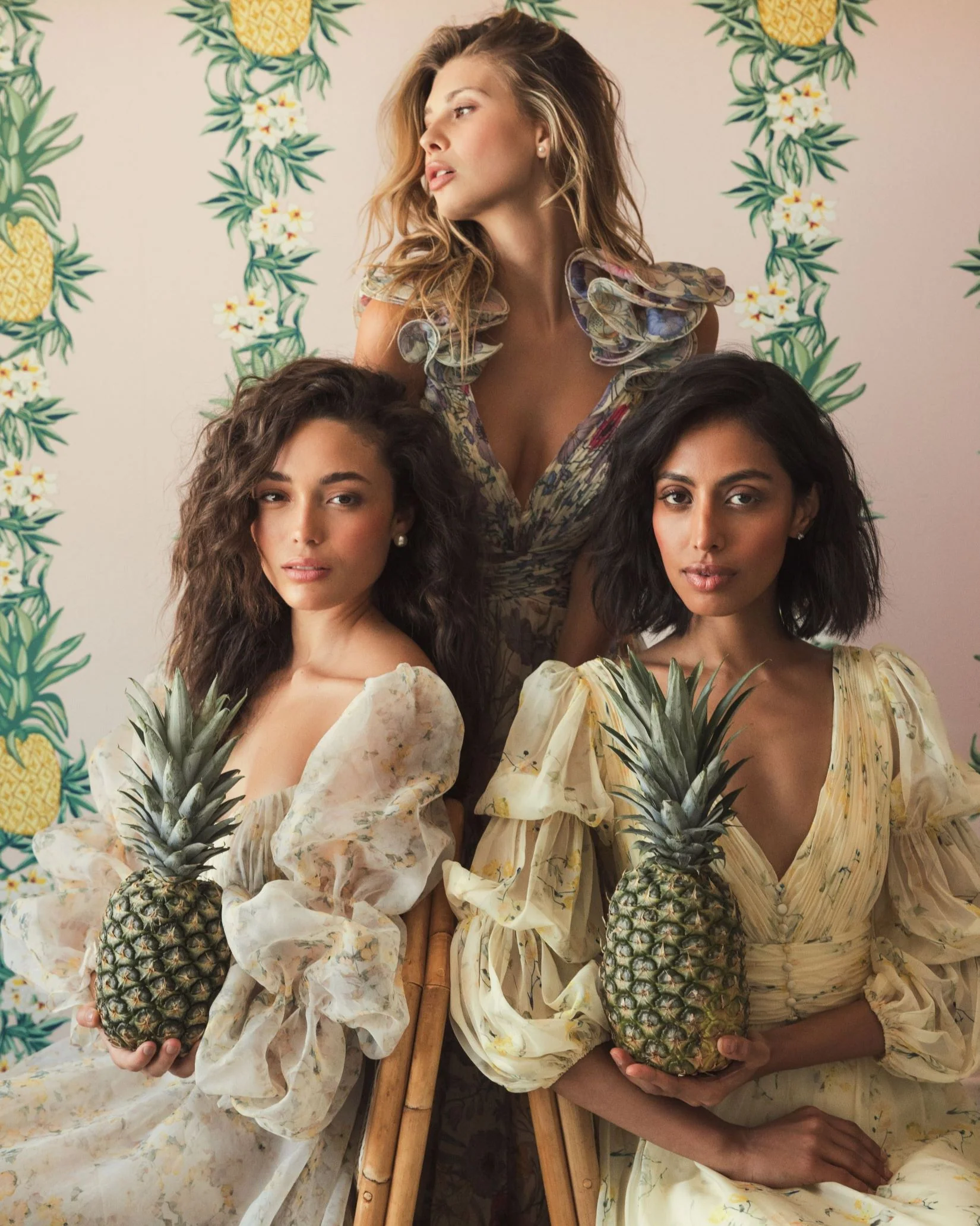 Floral Print Ruffle Tiered Cut-Out Chiffon Gown