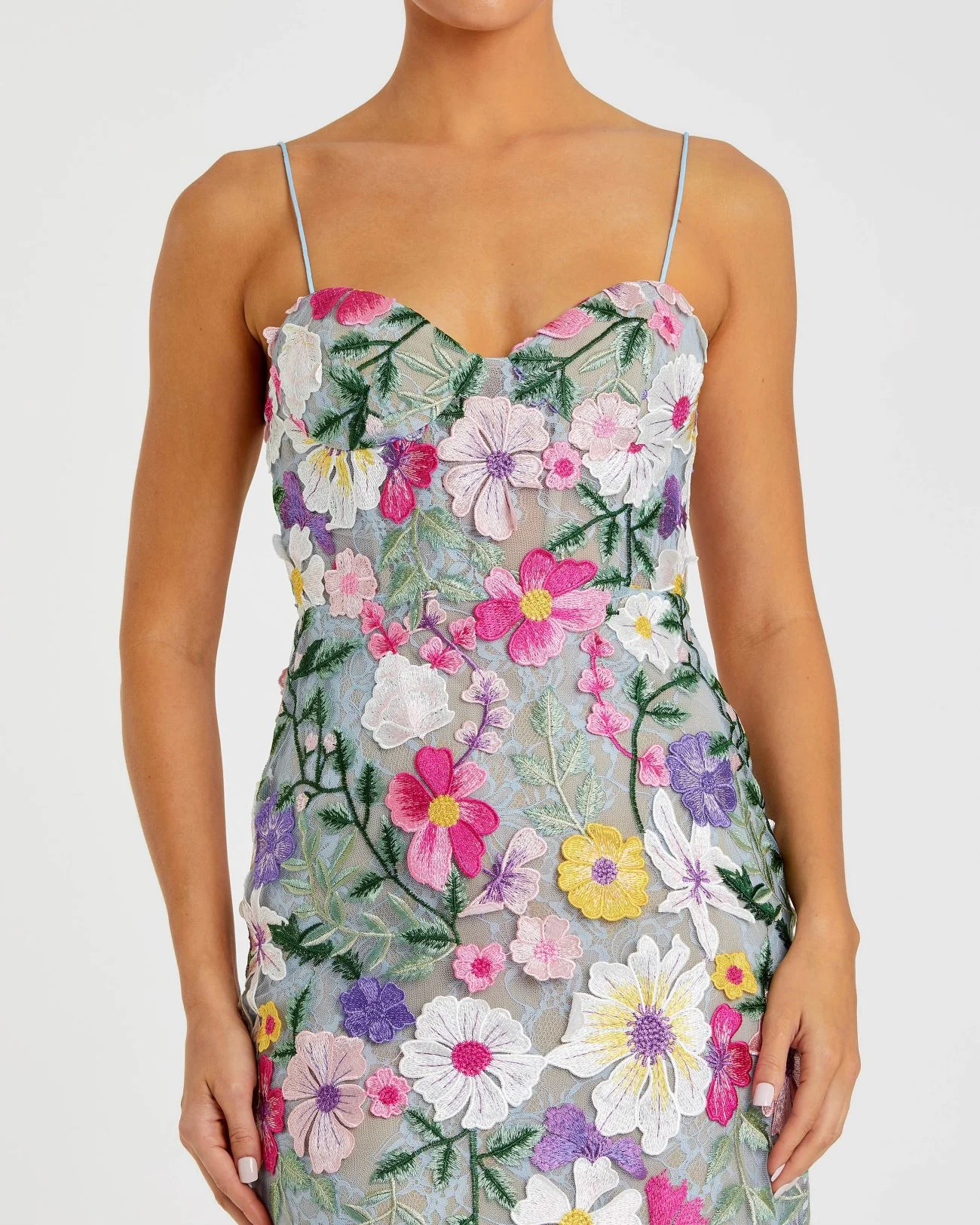 Green Floral Embroidered Sleeveless Bustier Gown