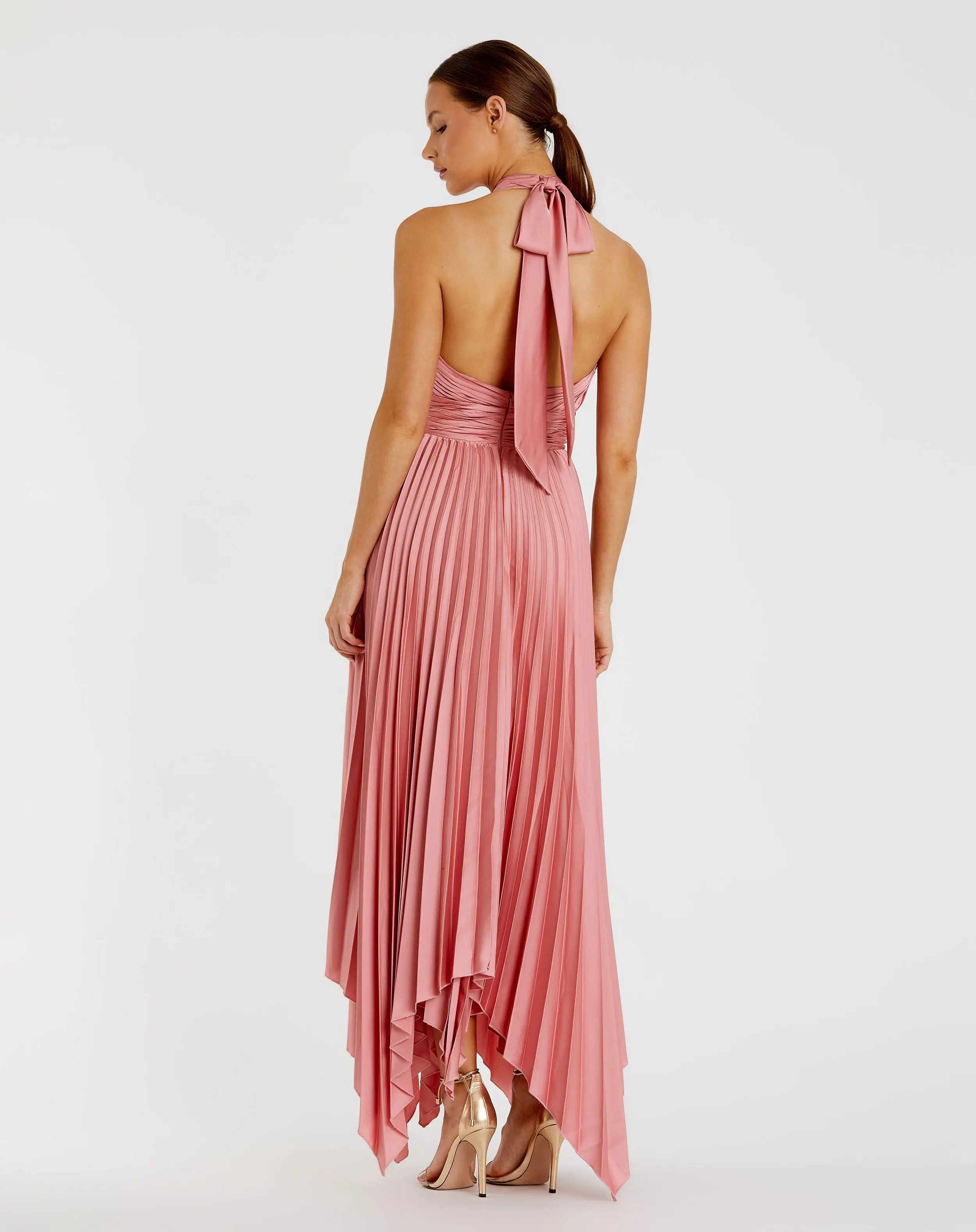 Pleated Halter Neck Asymmetrical Hem Gown - FINAL SALE