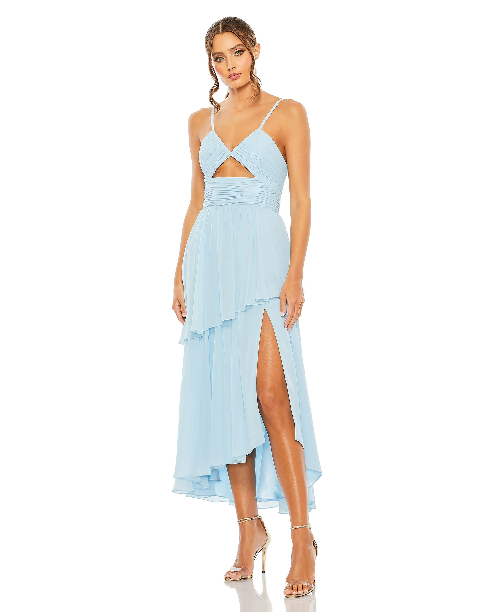 Pleated Keyhole Strappy Ruffled Dress | Sample | Sz. 2