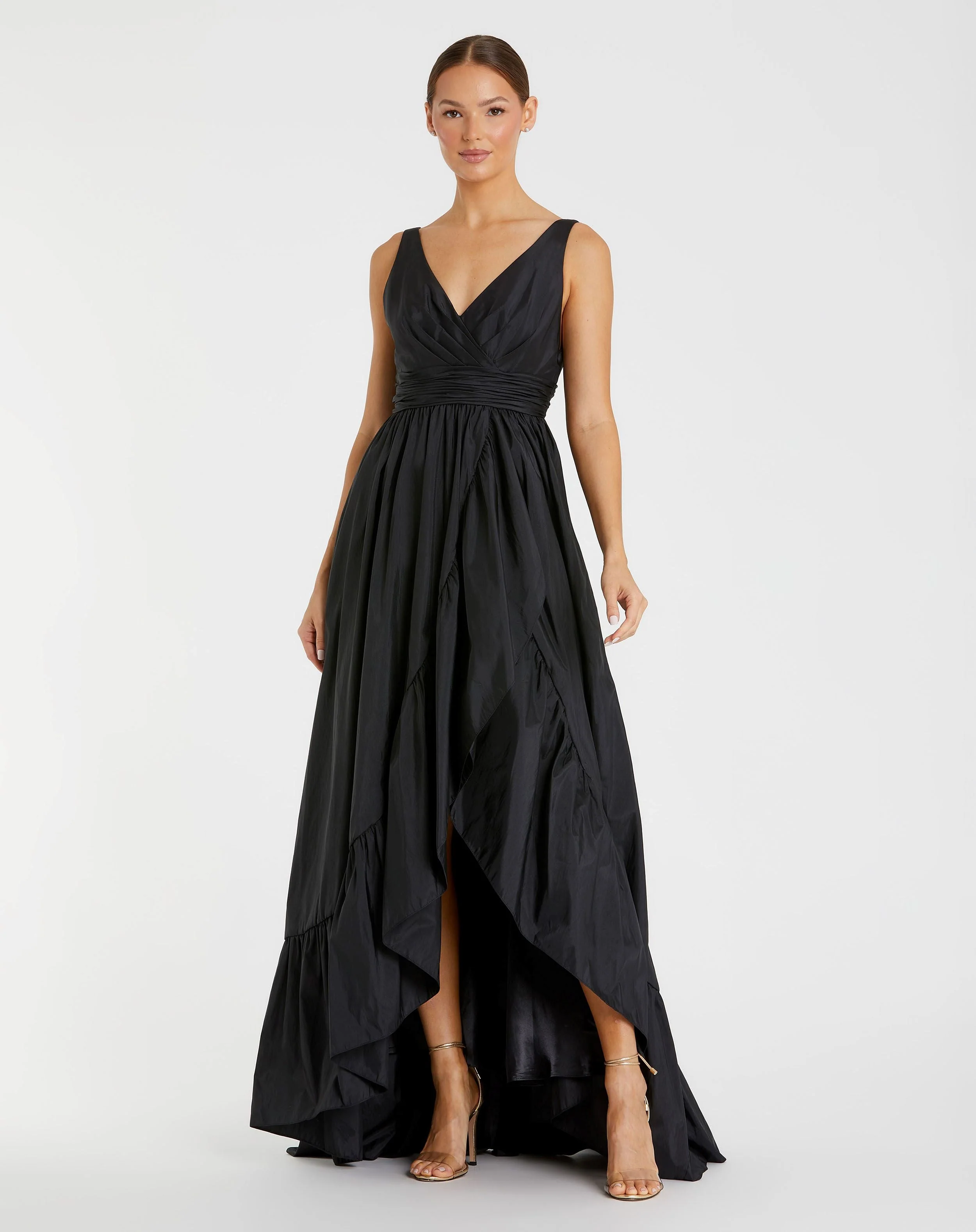 Taffeta High Low Ruffle Gown