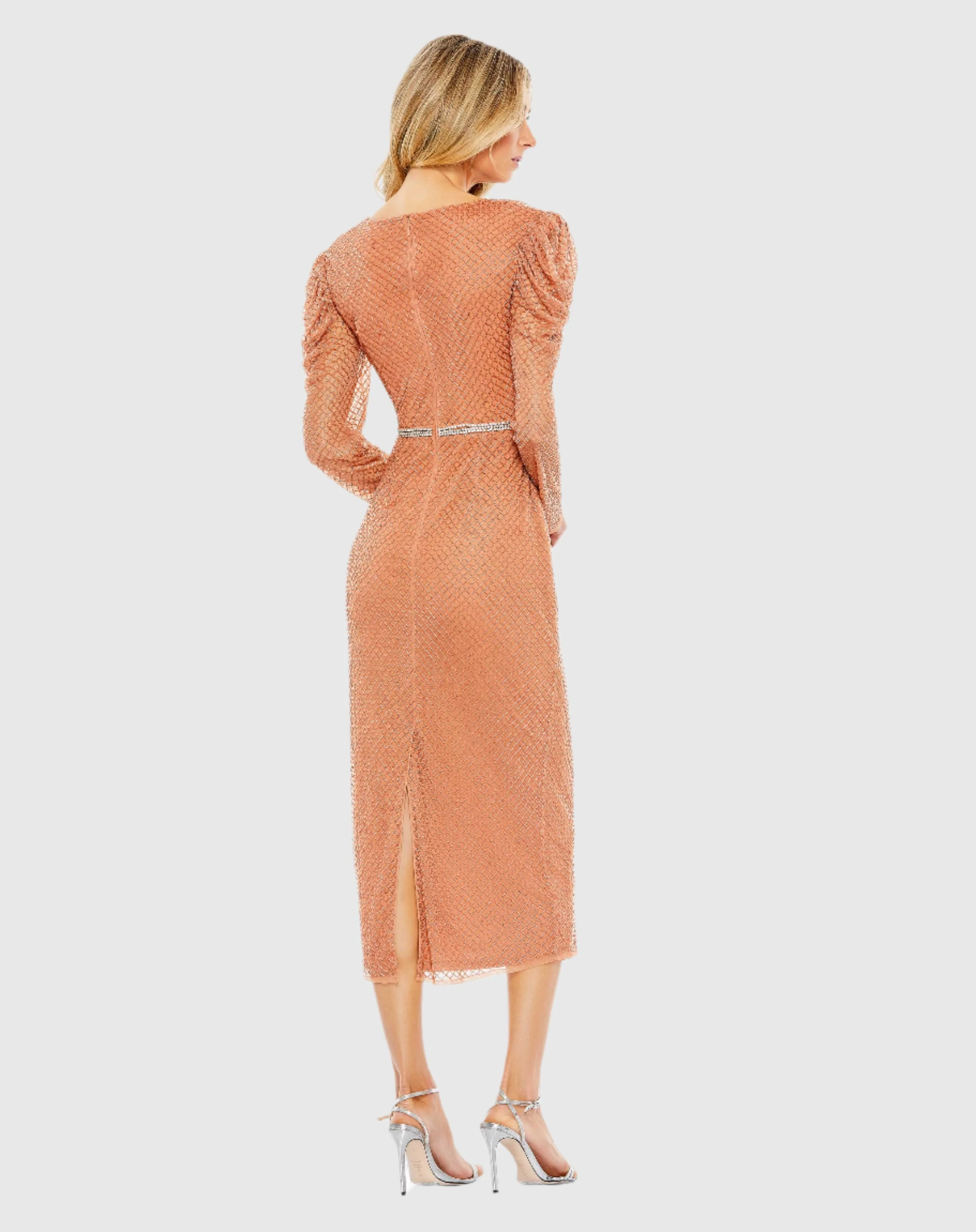 Orange Beaded Wrap Over Puff Sleeve Dress - FINAL SALE