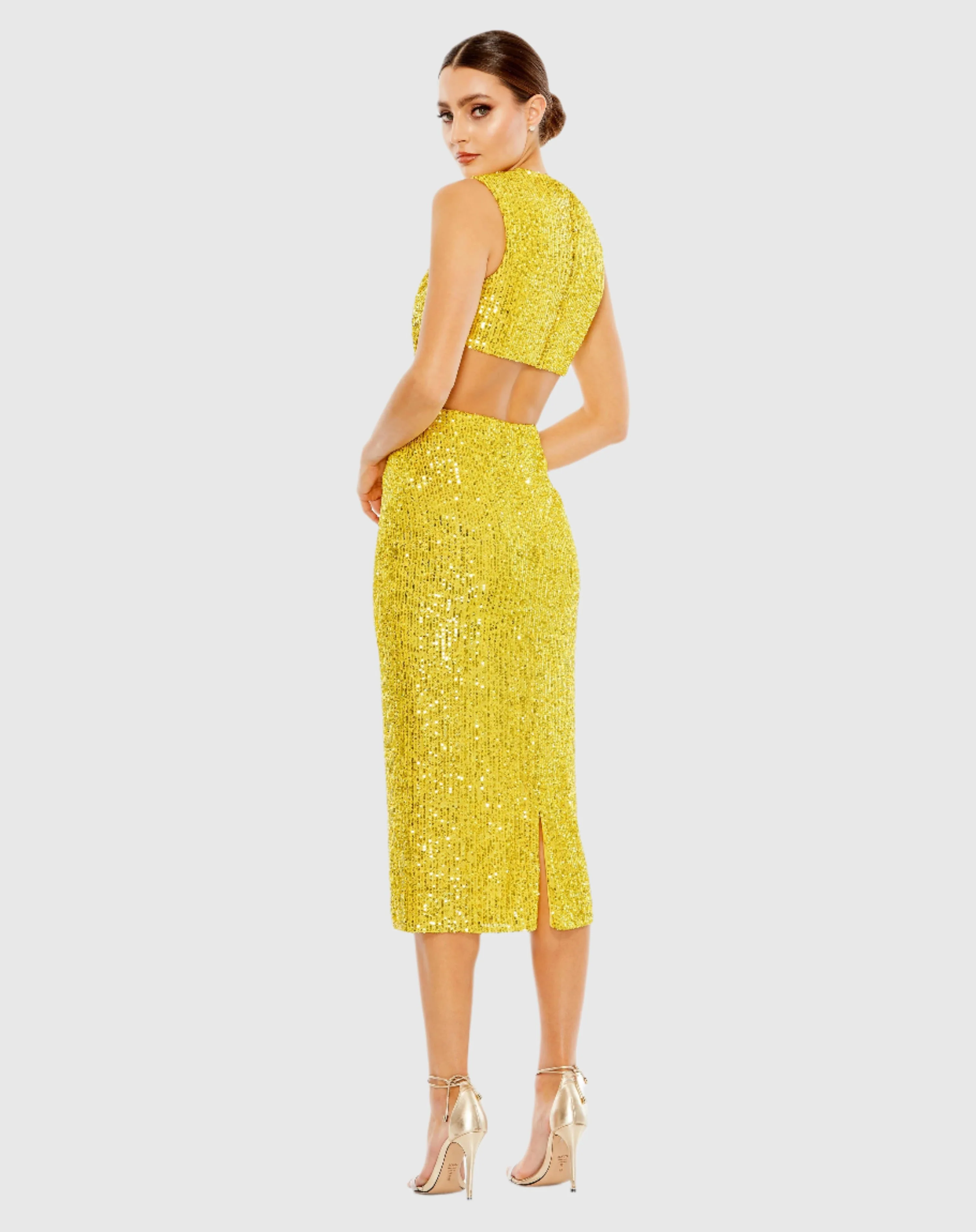 Sequin Front Twist Cut Out Column Dress