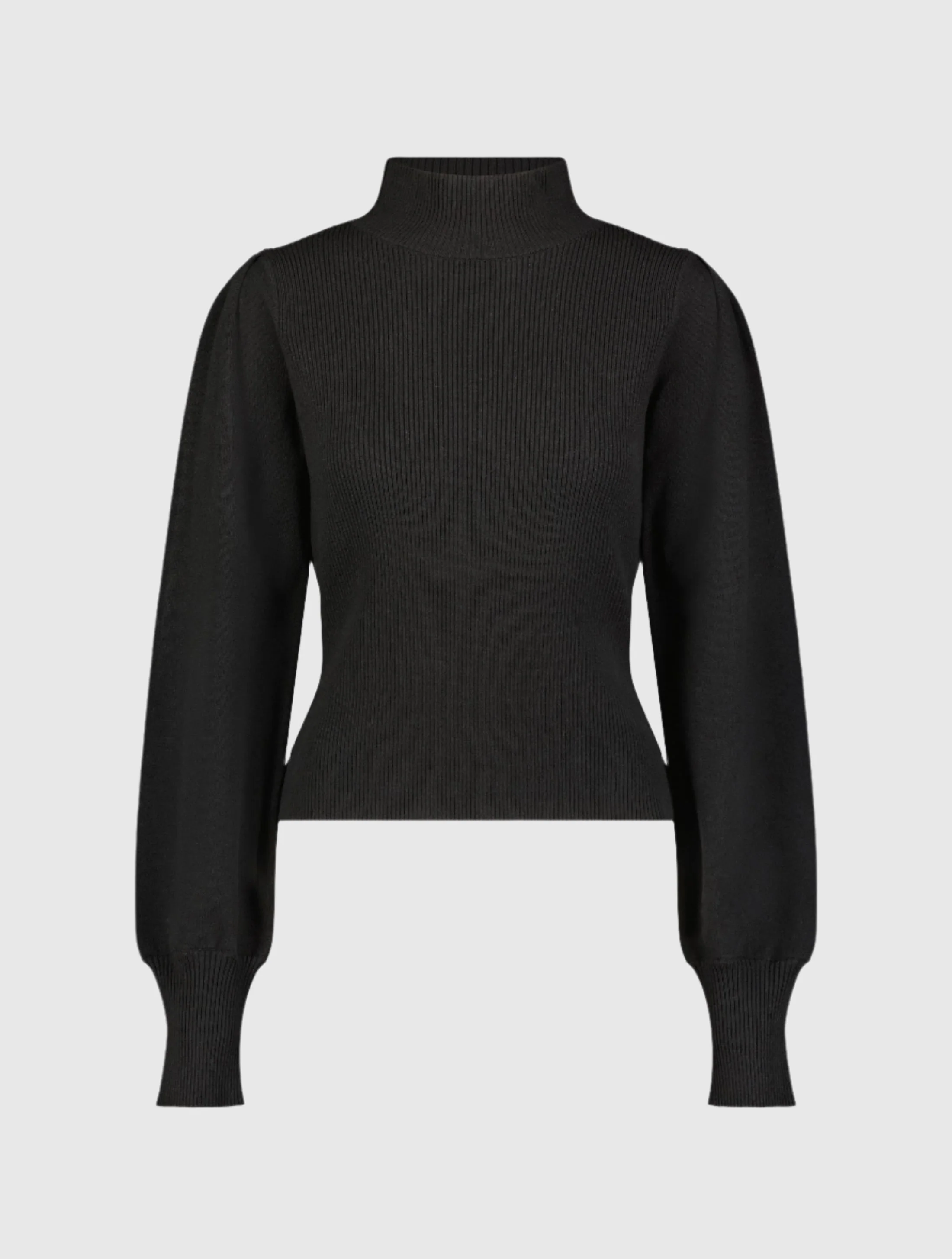 Black Ribbed Knit Balloon Sleeve Turtle Neck Sweater - FINAL SALE