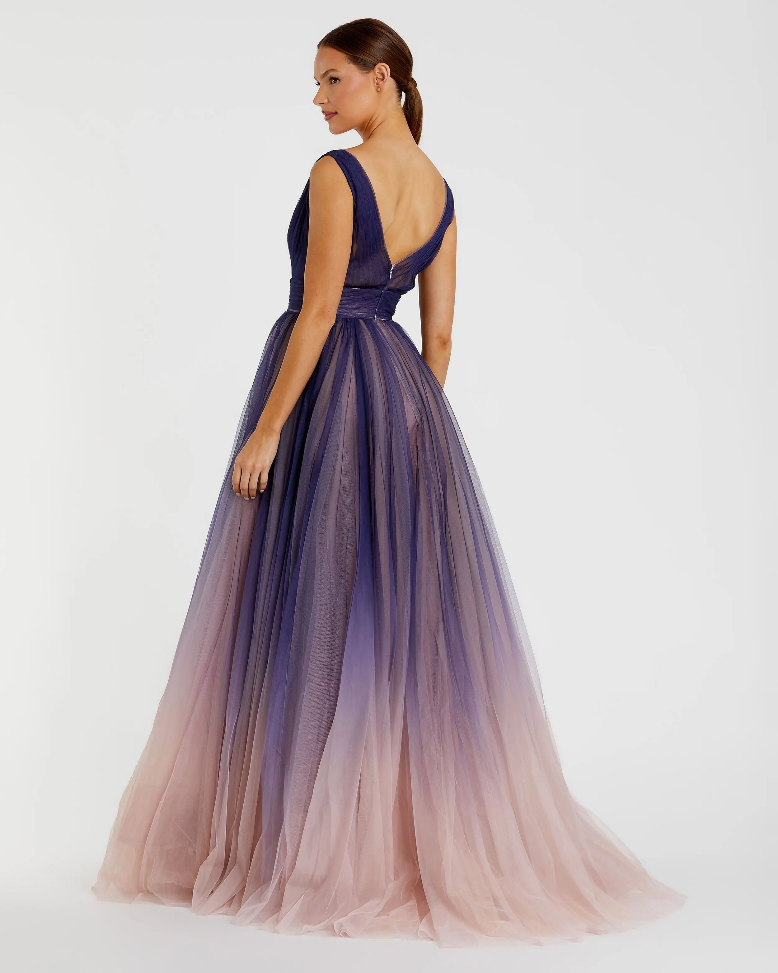 Purple Sleeveless Ombre Tulle Ball Gown