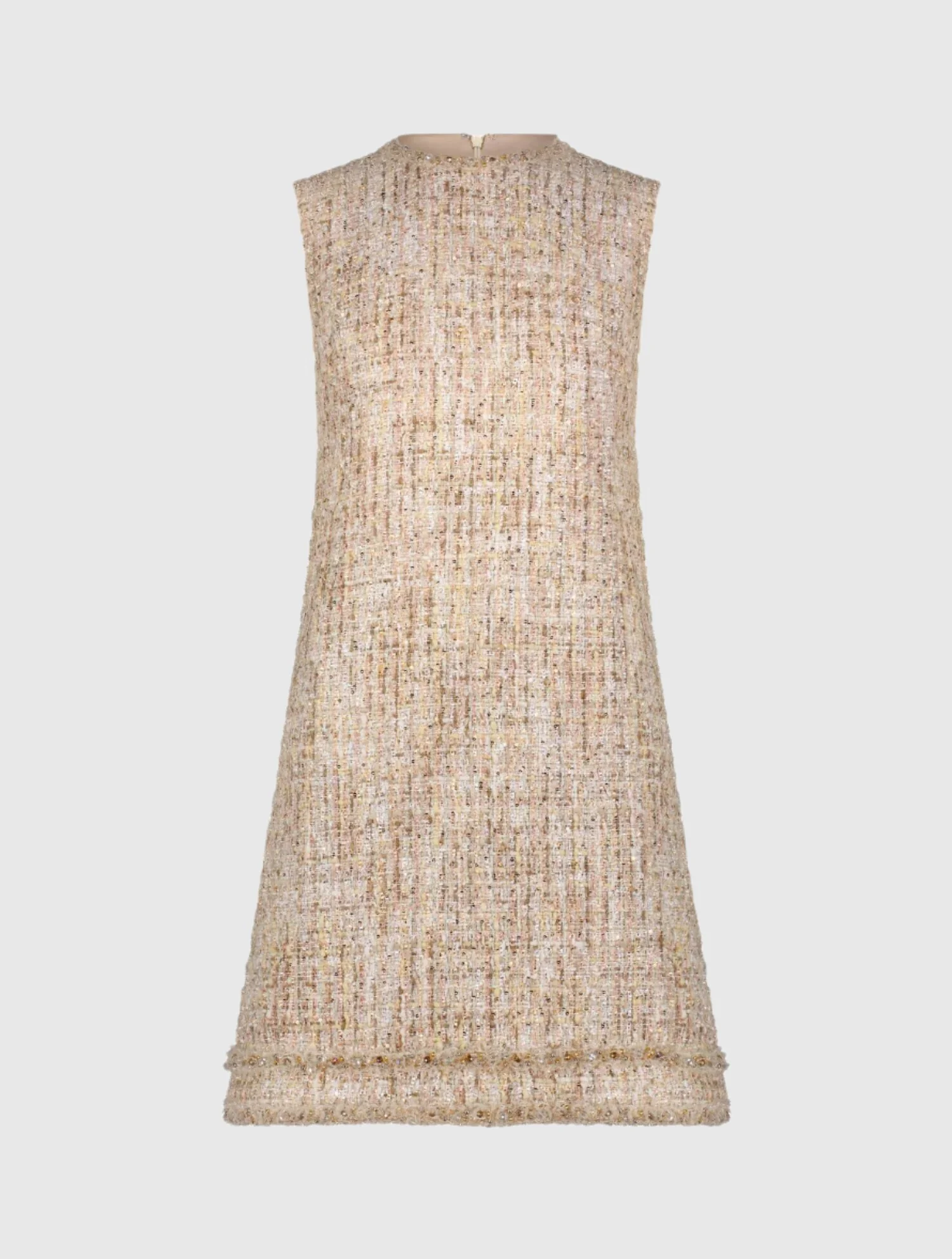 Beige Beaded Trim A-Line Mini Shift Dress