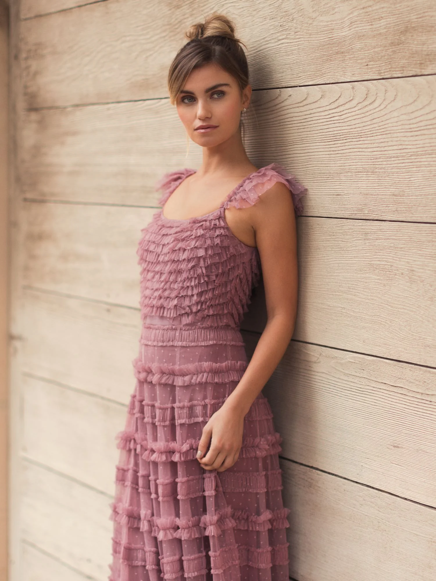 Pink Ruffle Cap Sleeve Tiered Gown