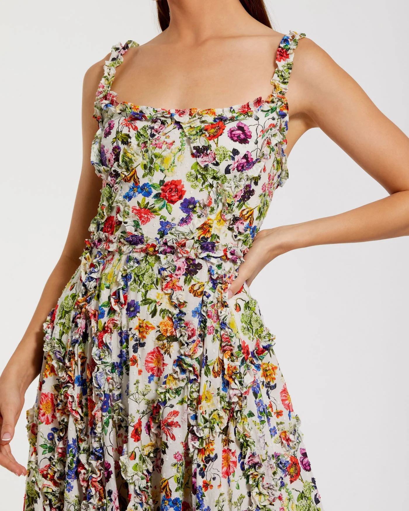 Multicolor Ruffle Floral Scoop Neck Dress