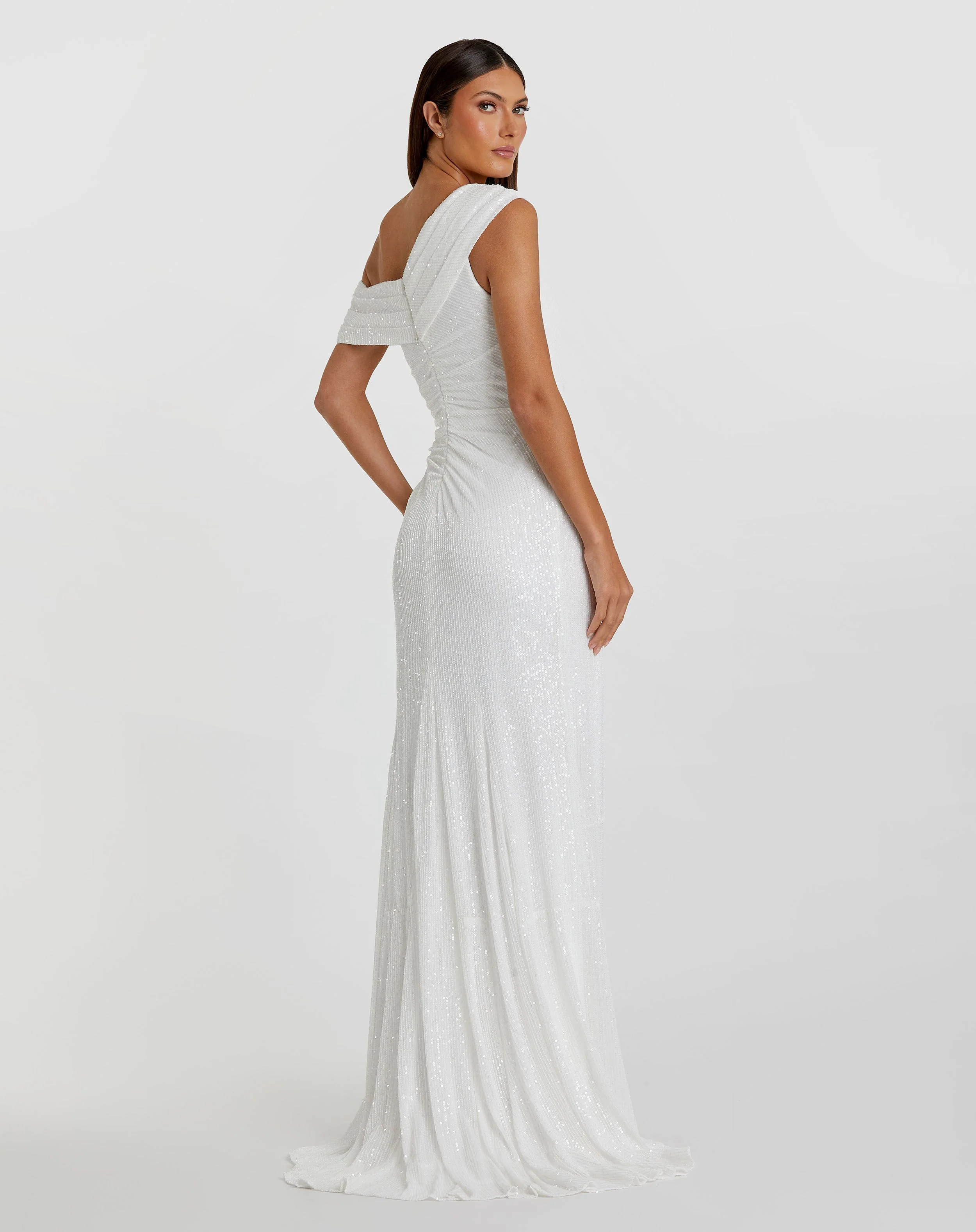 White Sequined Drop Shoulder Gown - FINAL SALE