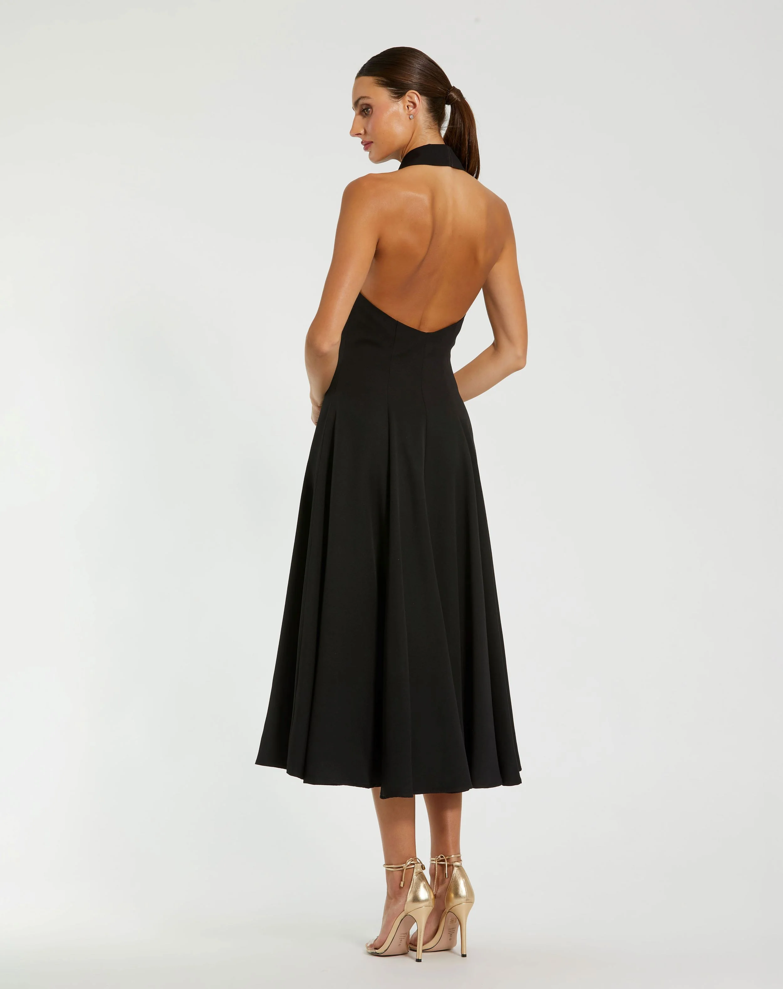 Black Crepe Sleeveless Blazer Halter Midi Dress