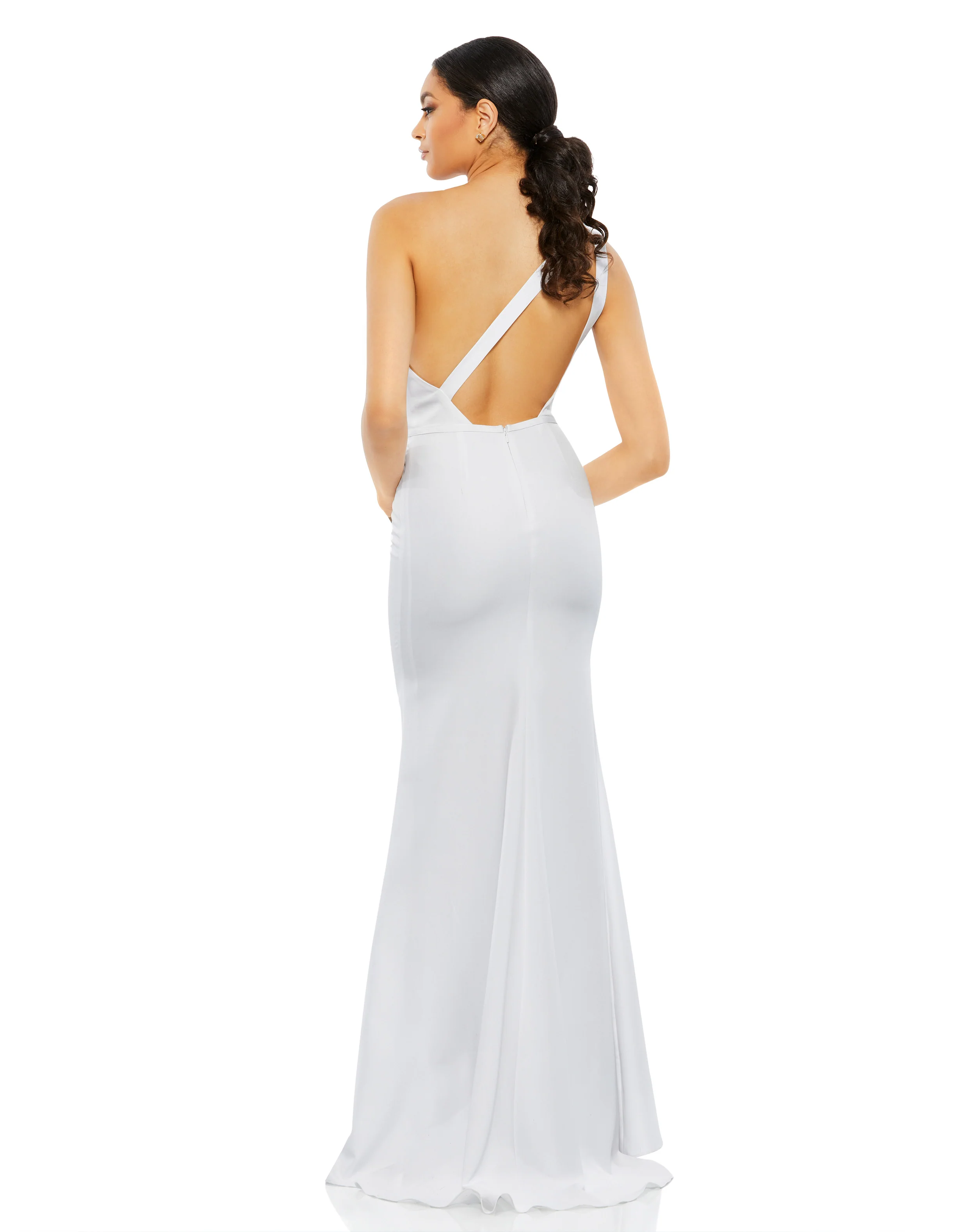 White One Shoulder Jersey Mermaid Gown