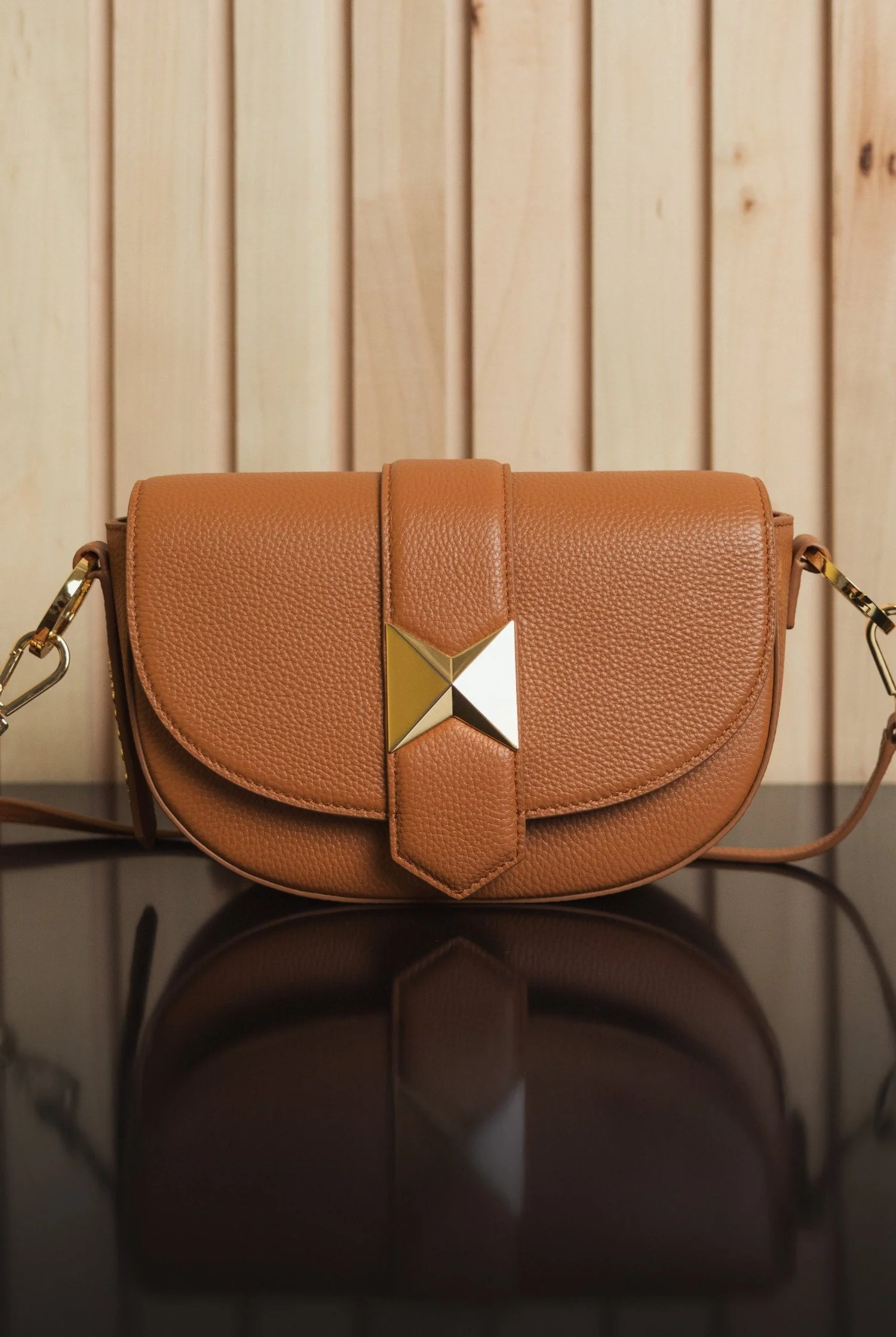 Grain Leather Saddle Bag With Gold Hardware - FINAL SALE