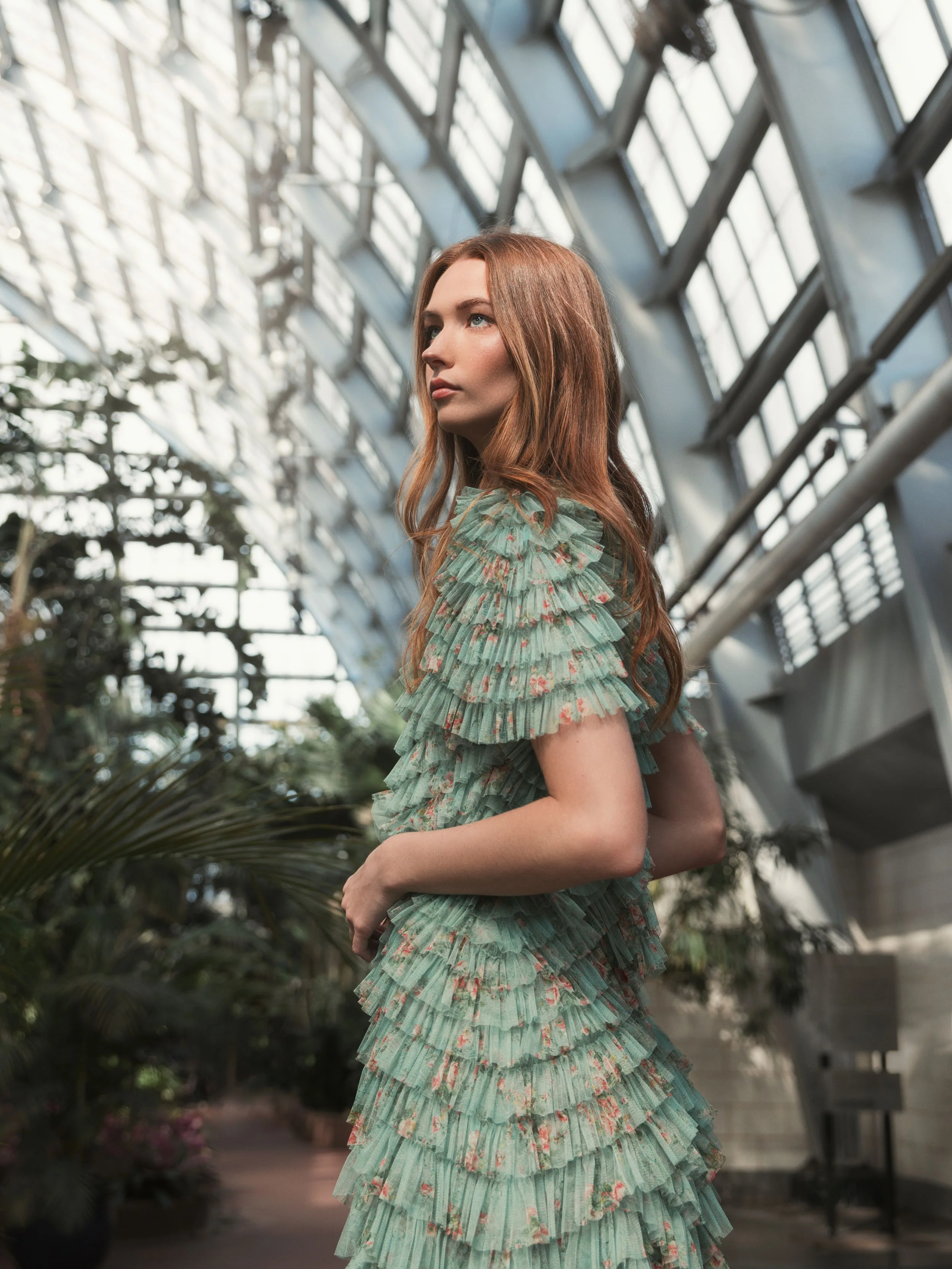 Green Ruffle Tiered Short Sleeve A Line Dress