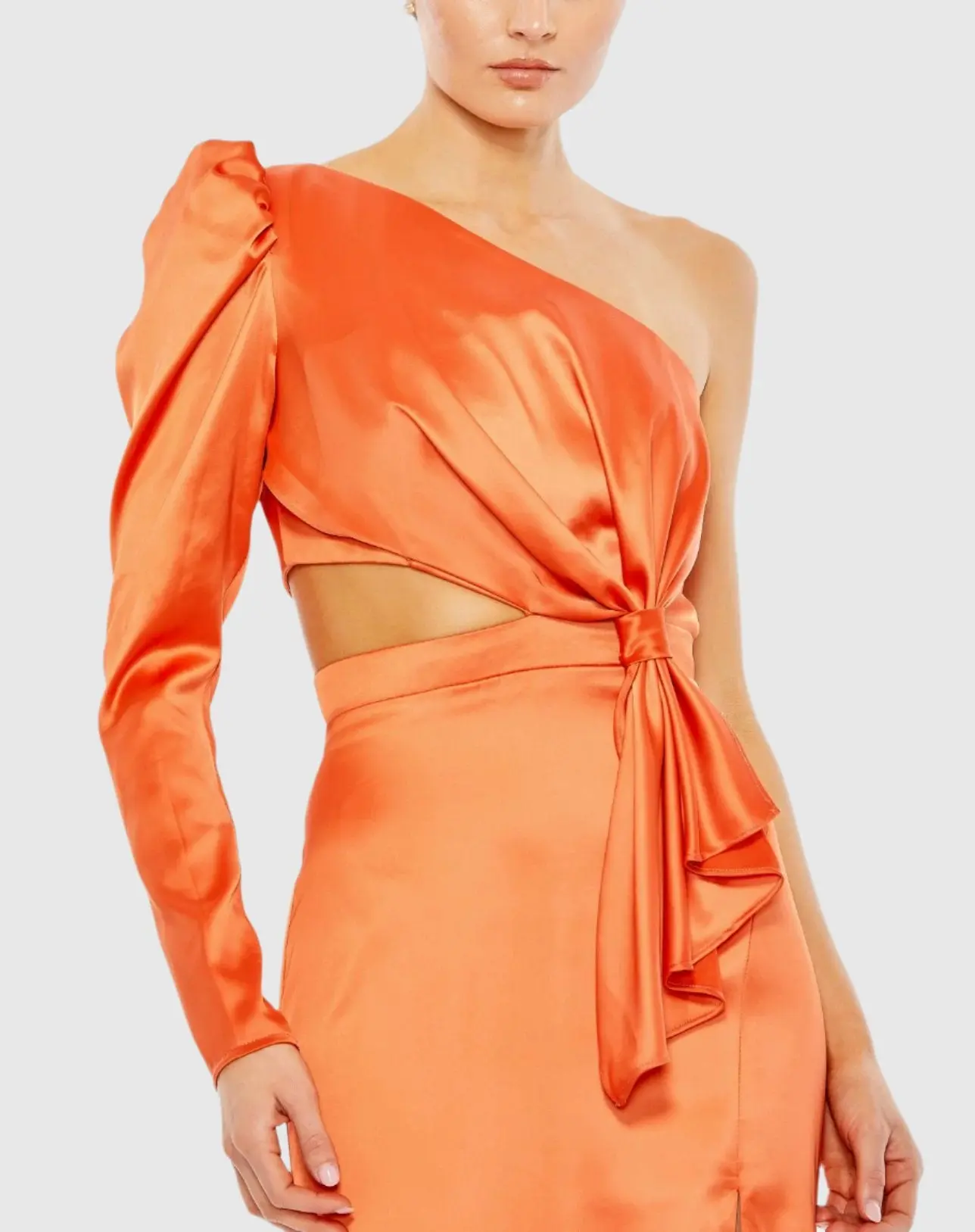 Orange Puff One Sleeve Cut Out Side Knot Gown