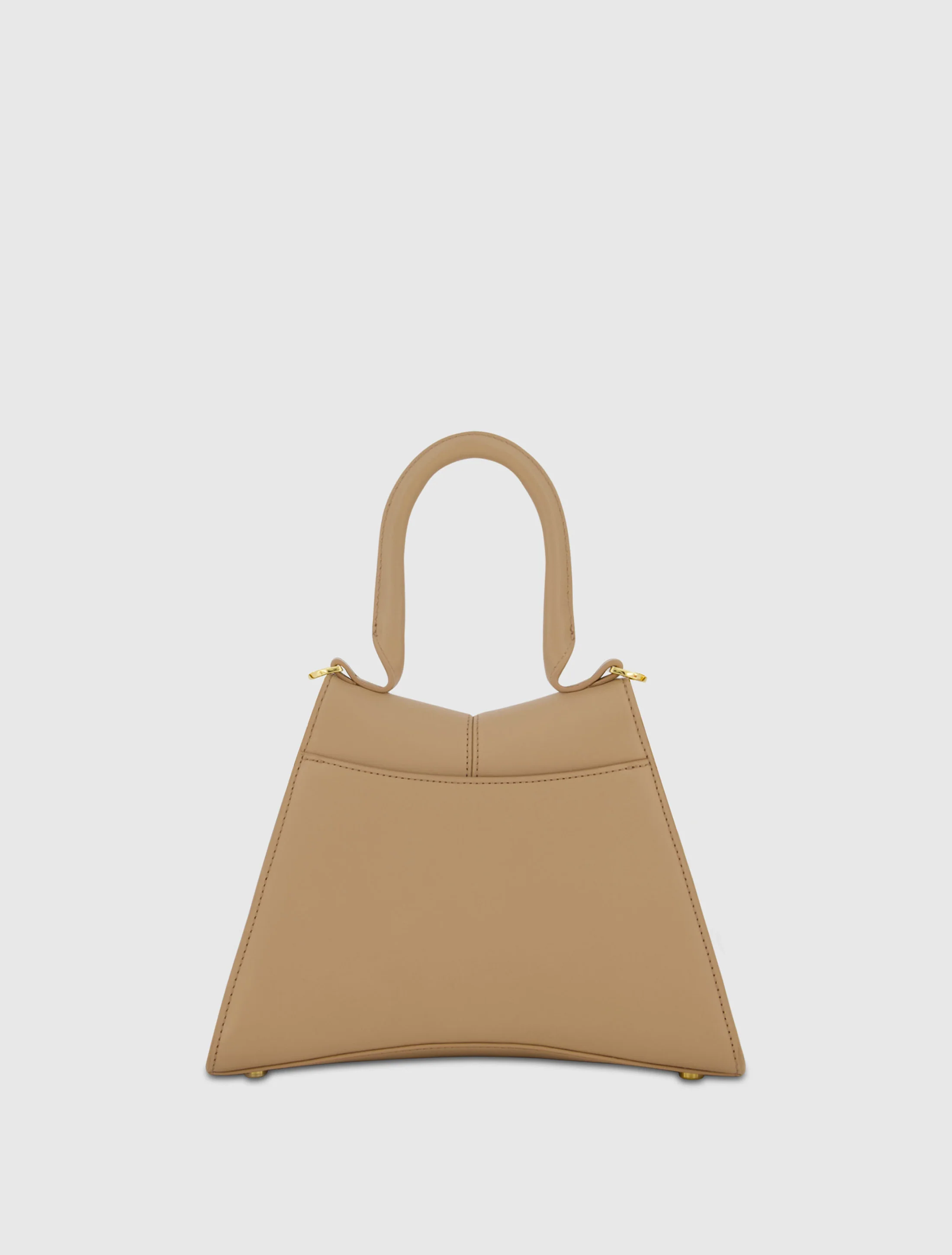 Angular Small Taupe Leather Handbag With Gold Hardware