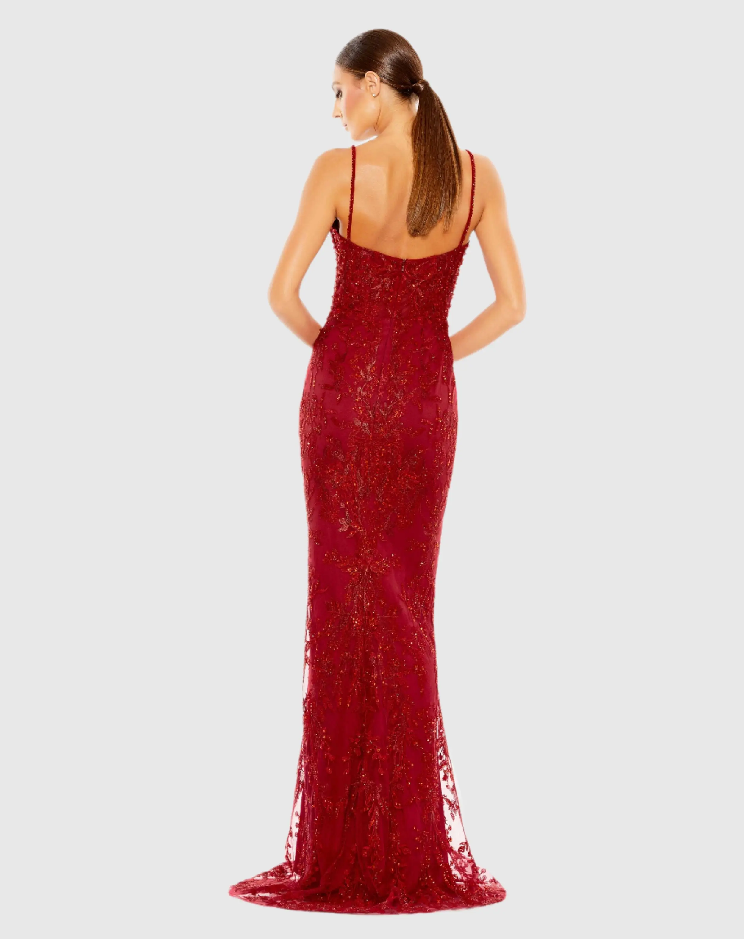 Embellished Plunge Neck Illusion Mermaid Gown