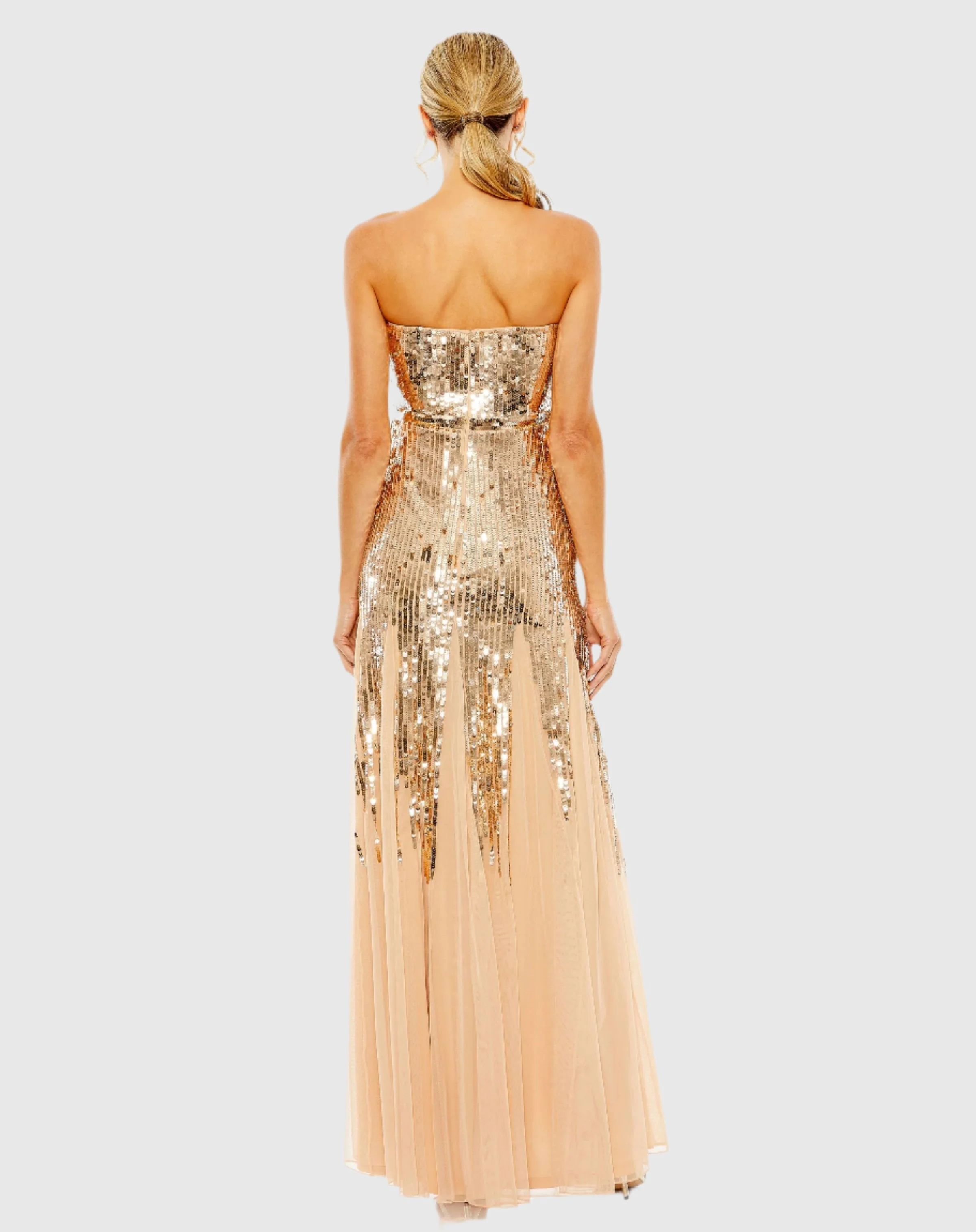 Gold Sleeveless Sequin Mesh Gown