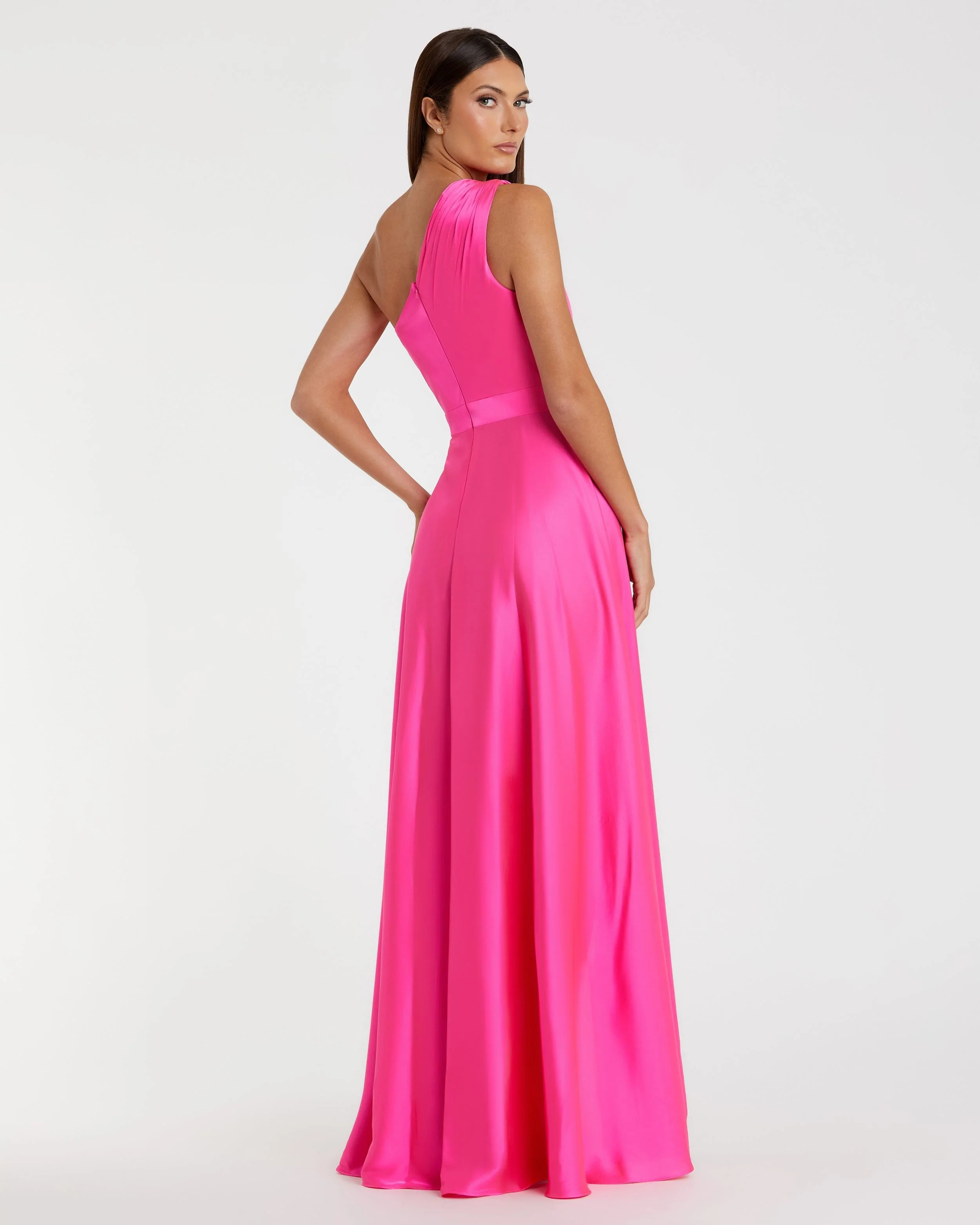 Pink One Shoulder High Low A Line Gown