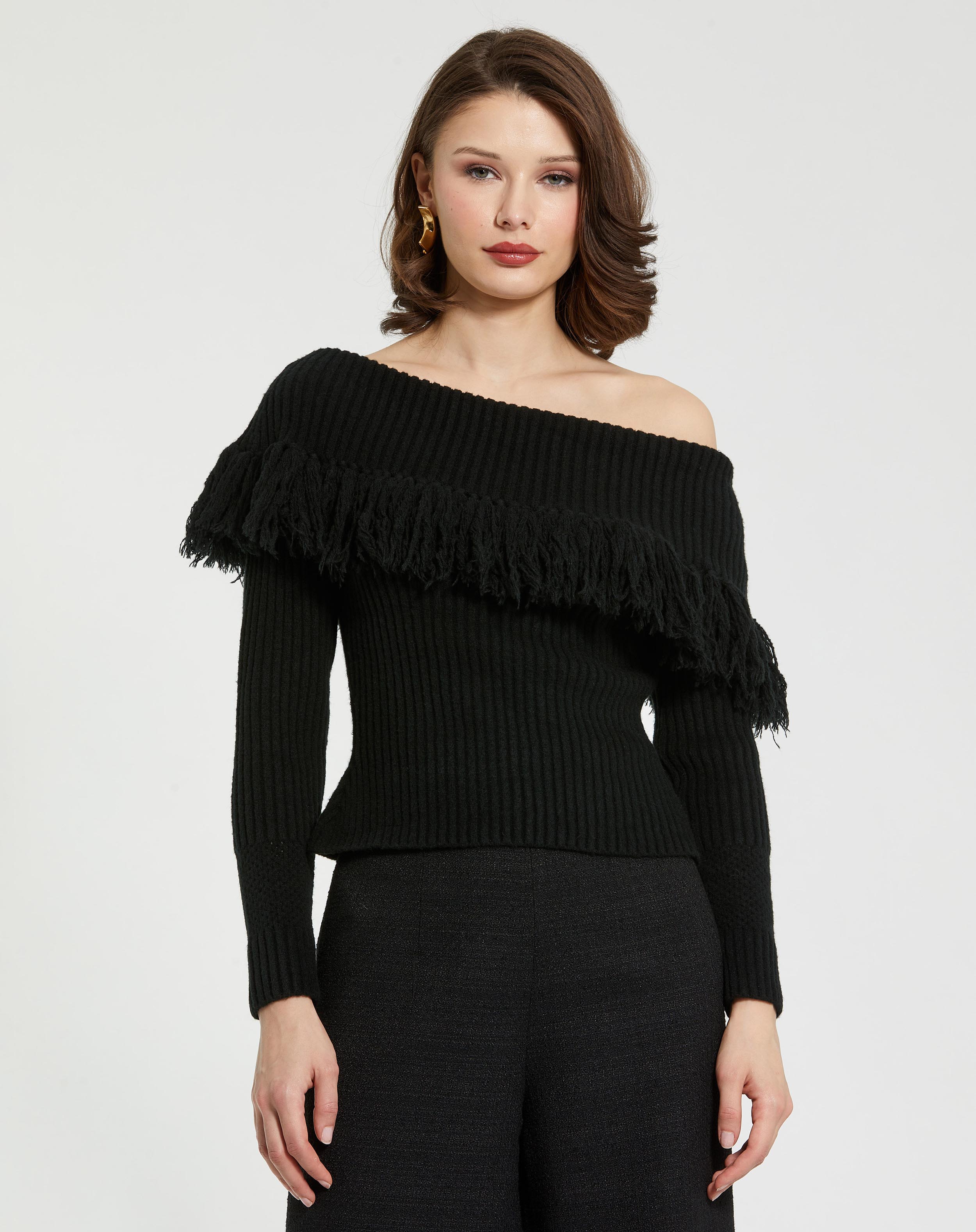 Off The Shoulder Fringe Knit Sweater - FINAL SALE