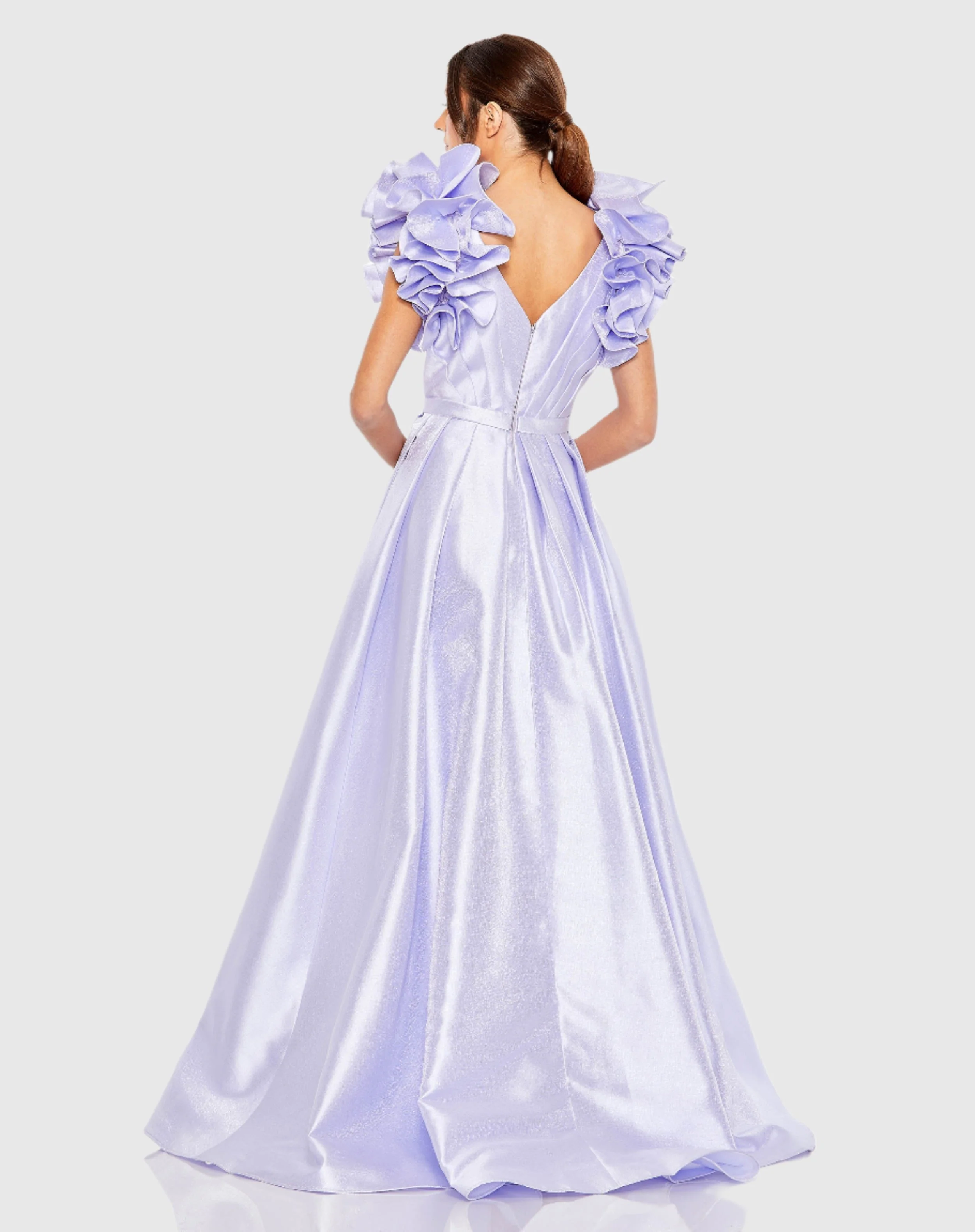 Flutter Sleeve V-Neck Ballgown with Slit