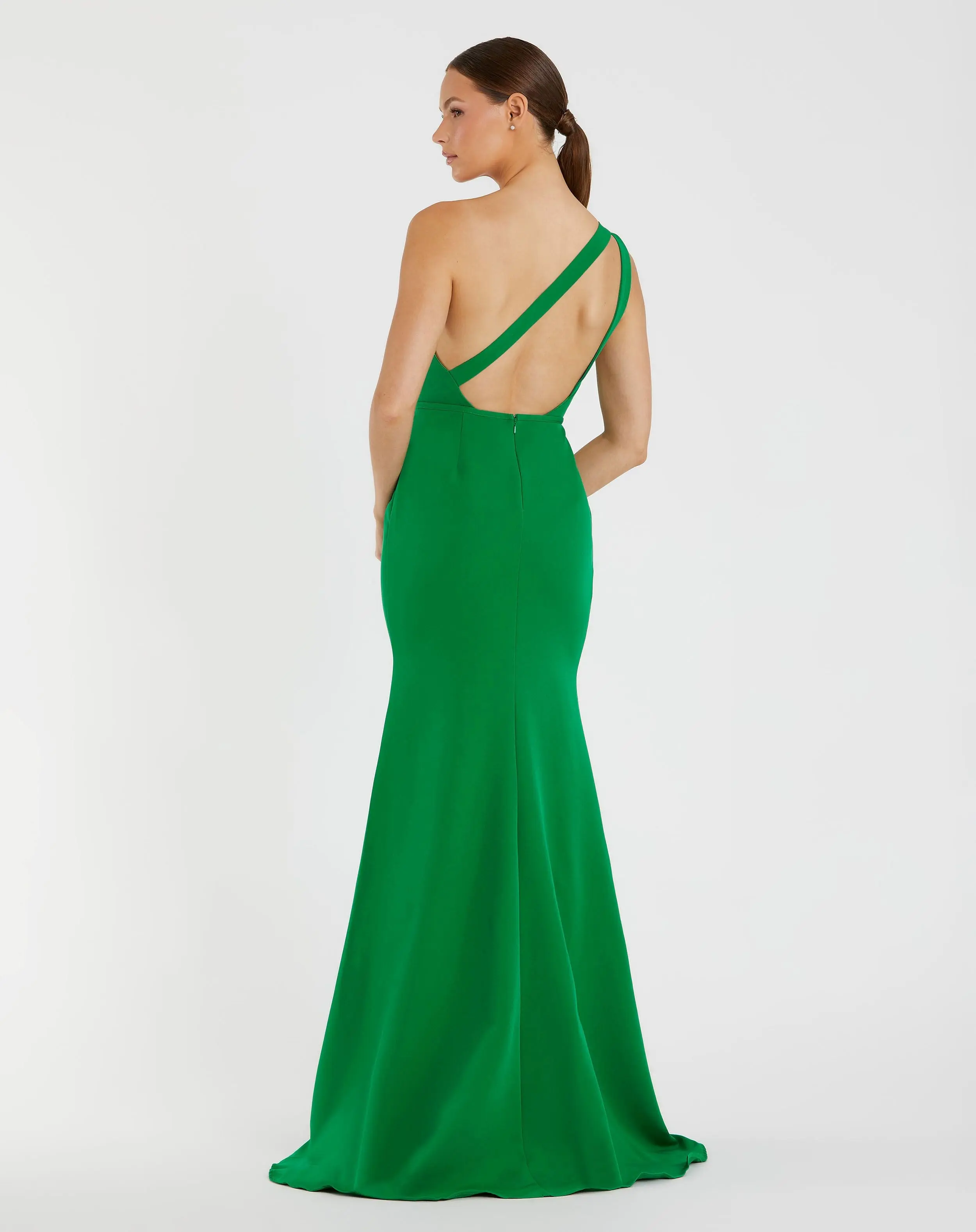 Green One Shoulder Jersey Mermaid Gown